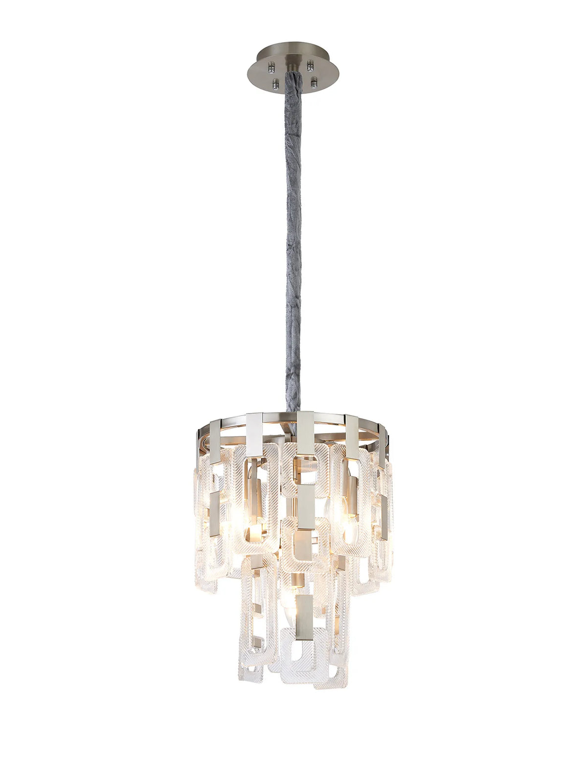 Fabula Ashby 2 Tier Round Pendant Light – Satin Nickel & Clear Glass 30 cm