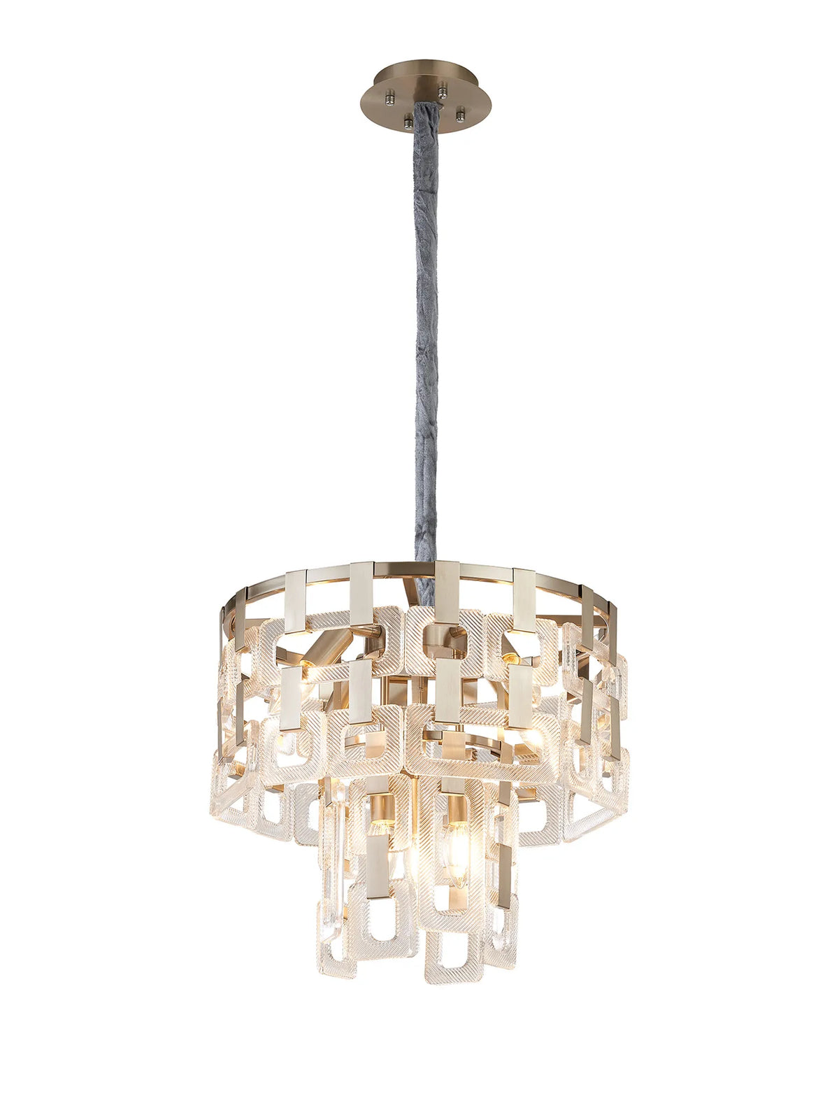 Fabula Ashby 2 Tier Round Pendant Light – Satin Nickel & Clear Glass 41 cm