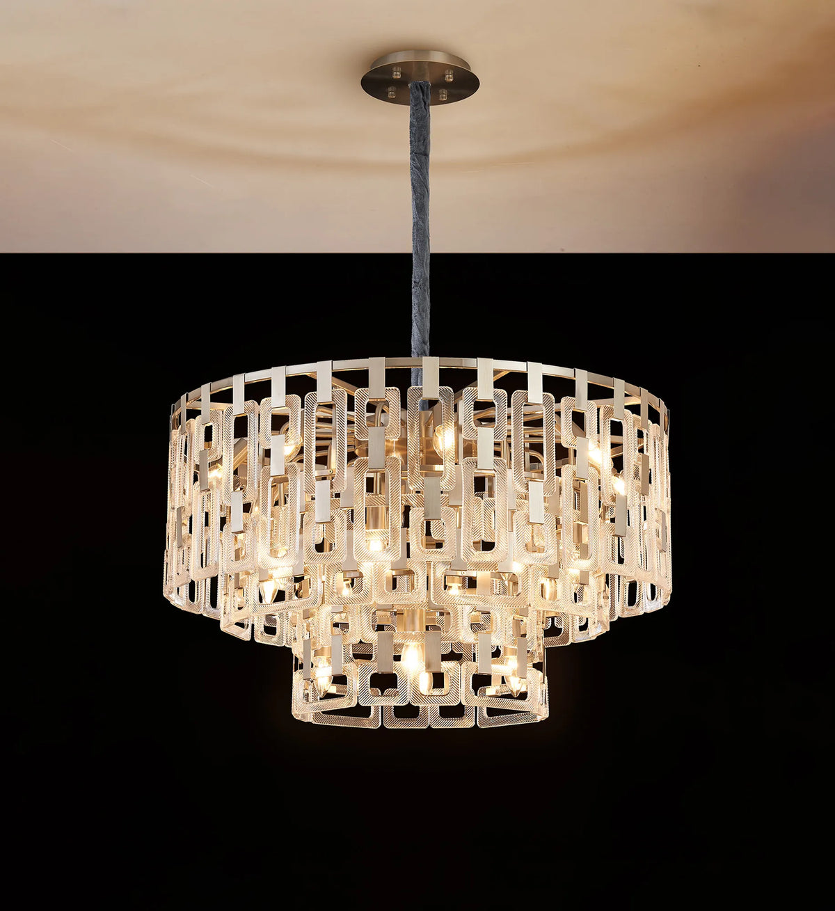 Fabula Ashby 3 Tier Round Pendant Light – Satin Nickel & Clear Glass