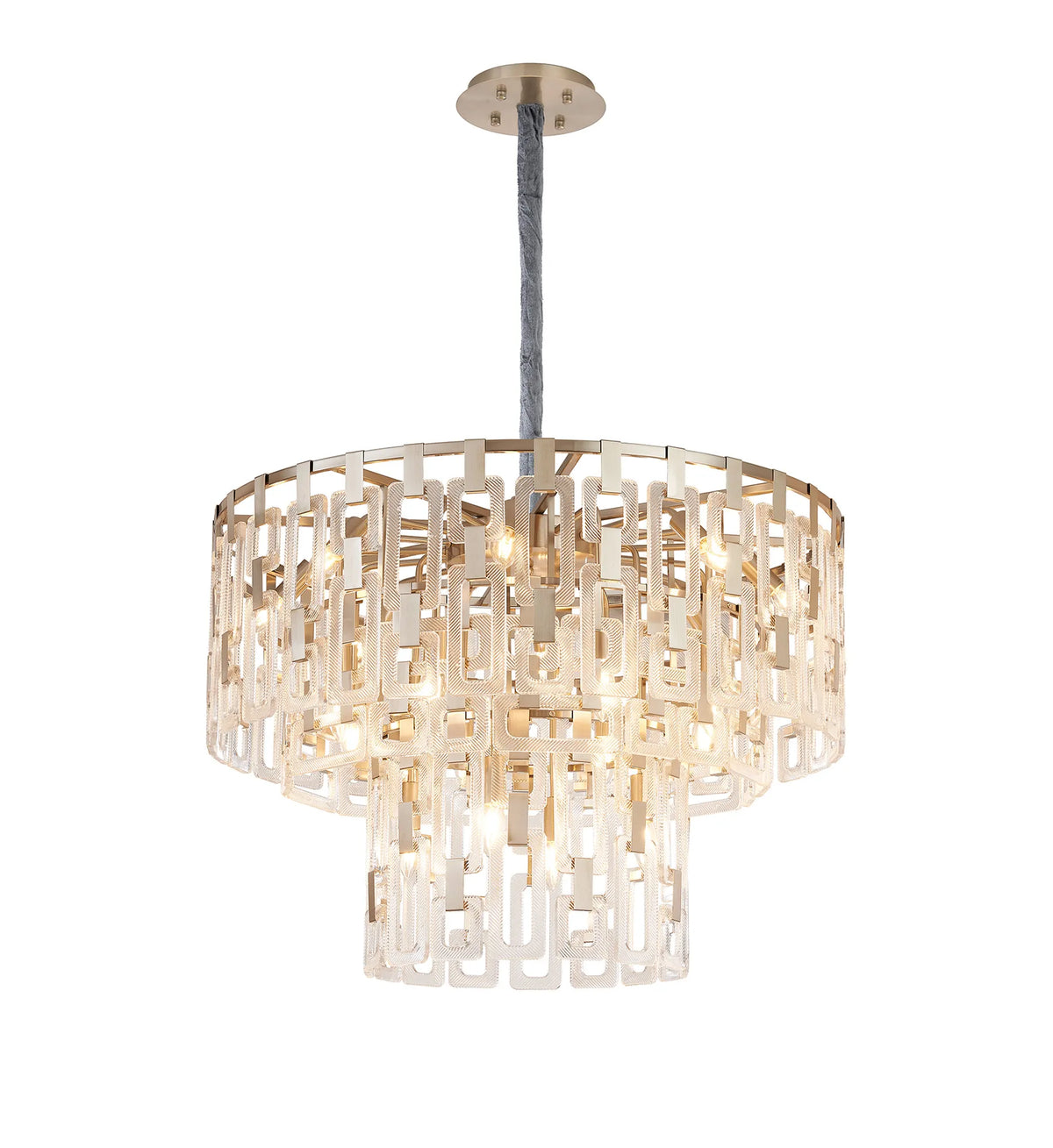 Fabula Ashby 3 Tier Round Pendant Light – Satin Nickel & Clear Glass 84 cm