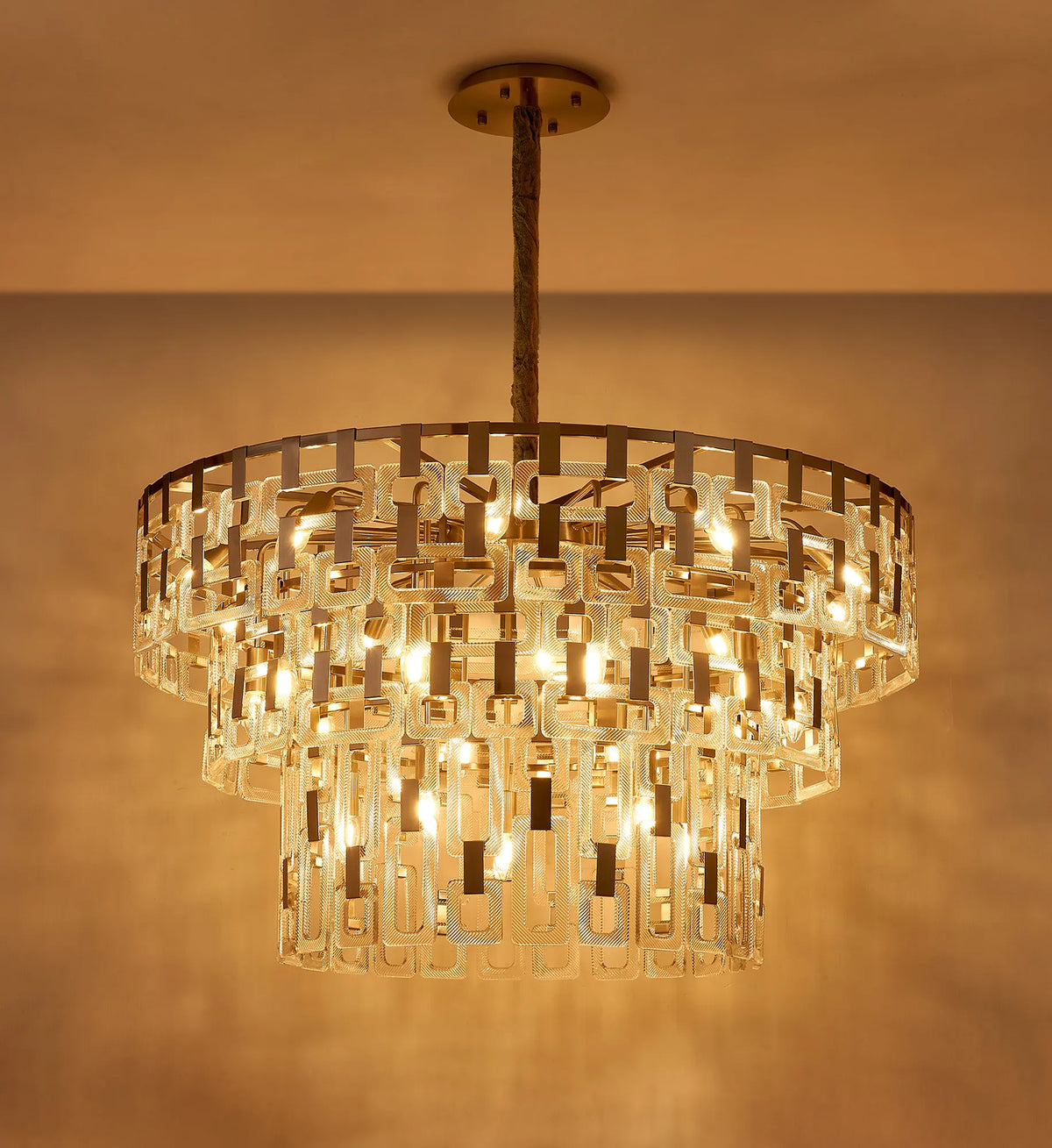 Fabula Ashby 3 Tier Round Pendant Light – Satin Nickel & Clear Glass