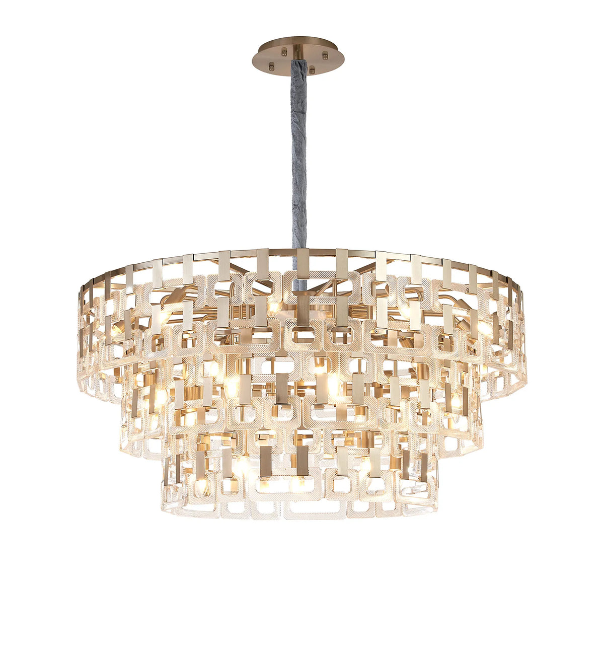 Fabula Ashby 3 Tier Round Pendant Light – Satin Nickel & Clear Glass 105 cm