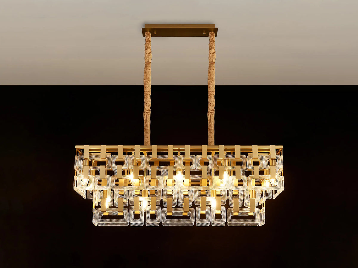 Fabula Ashby Rectangular Pendant Light – Matt Gold & Clear Glass
