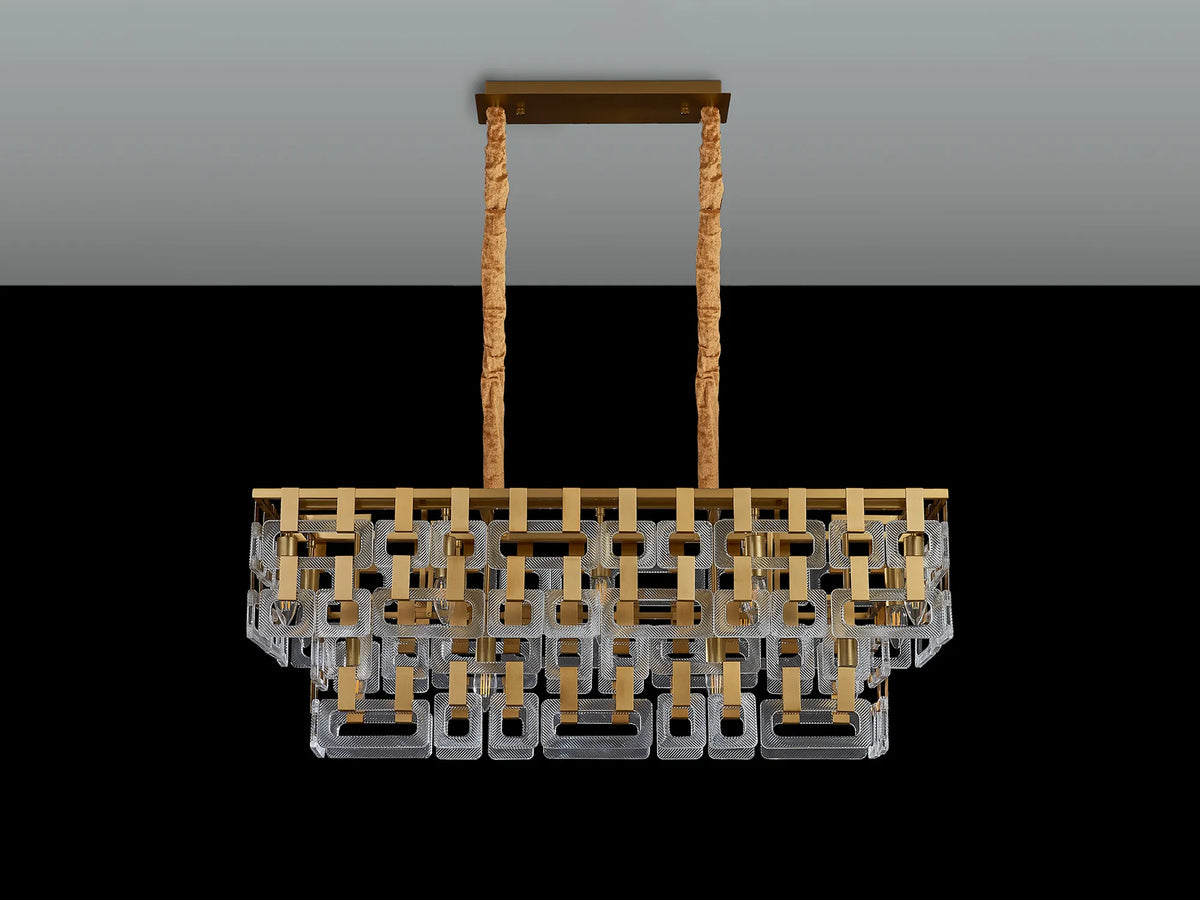 Fabula Ashby Rectangular Pendant Light – Matt Gold & Clear Glass