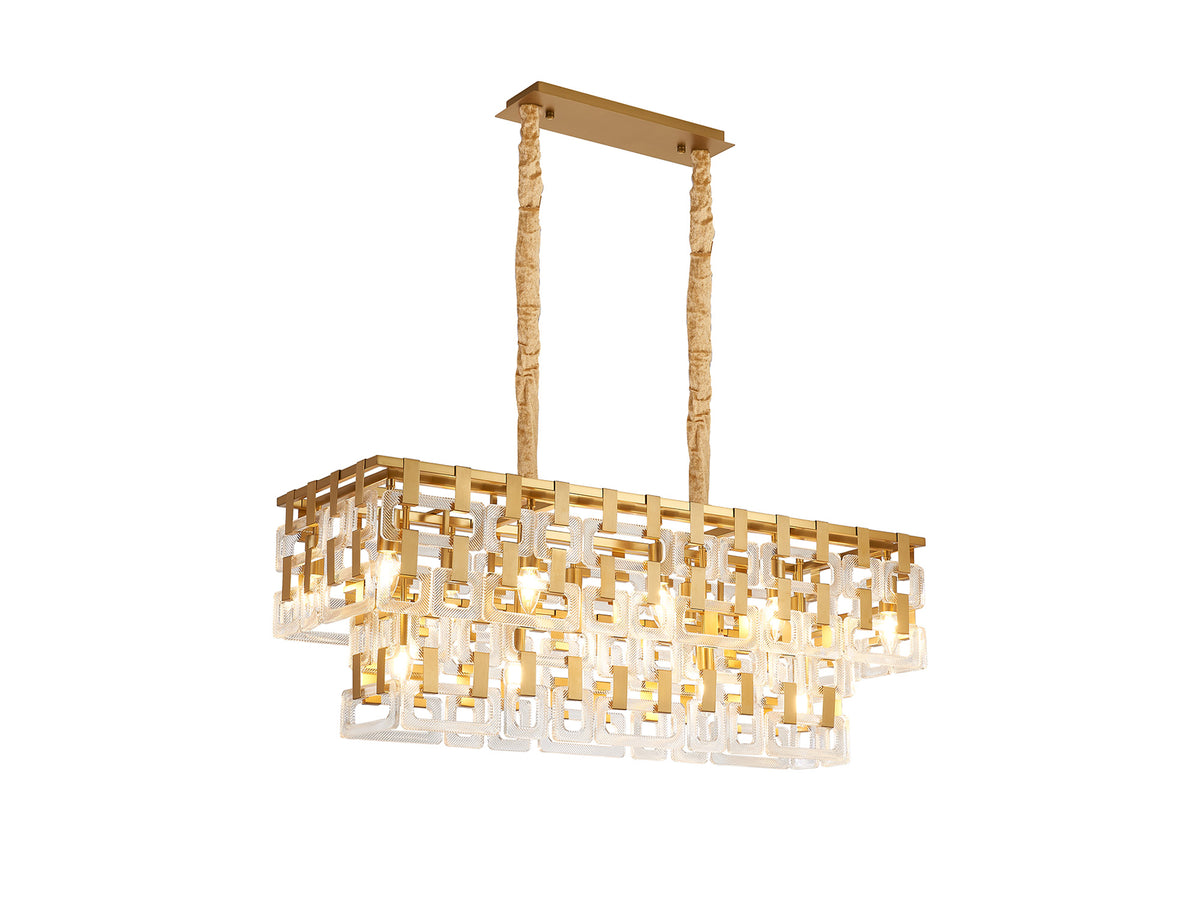 Fabula Ashby Rectangular Pendant Light – Matt Gold & Clear Glass 100 cm