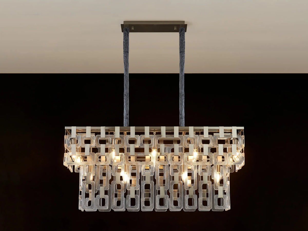 Fabula Ashby Rectangular Pendant Light – Satin Nickel & Clear Glass