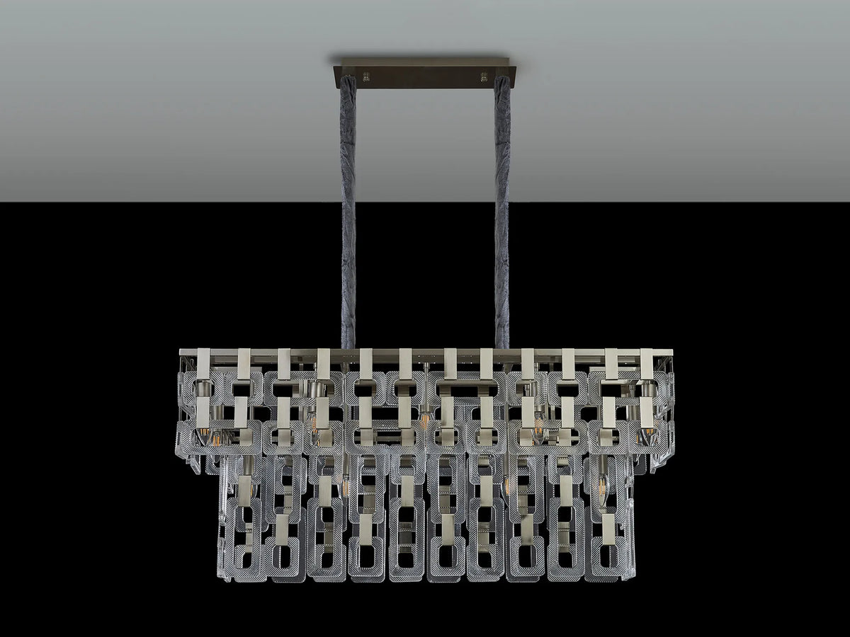 Fabula Ashby Rectangular Pendant Light – Satin Nickel & Clear Glass