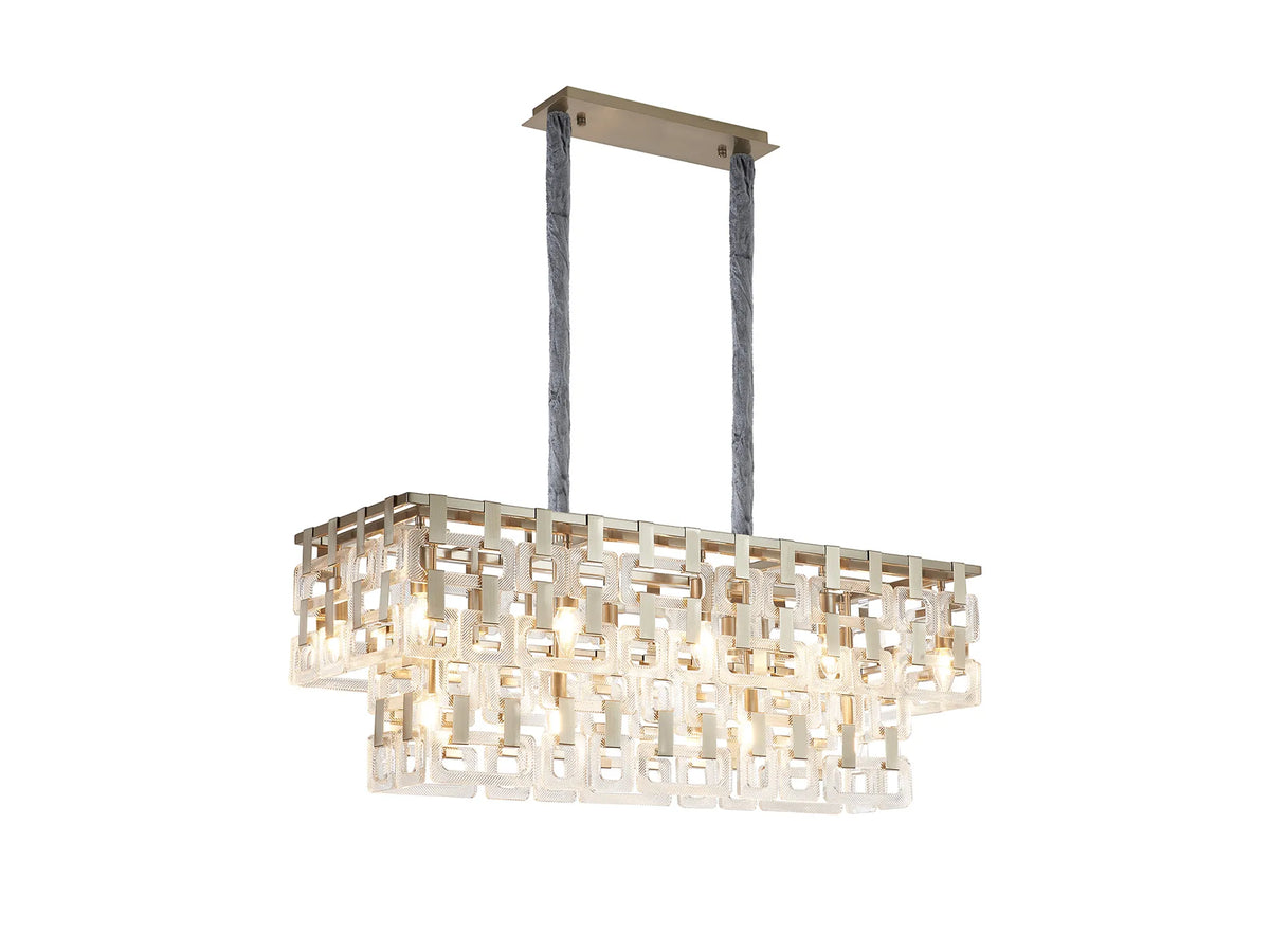 Fabula Ashby Rectangular Pendant Light – Satin Nickel & Clear Glass 100 cm
