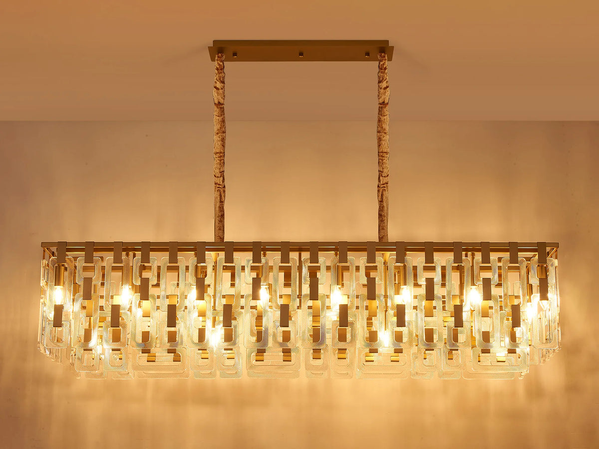 Fabula Ashby Rectangular Pendant Light – Matt Gold & Clear Glass