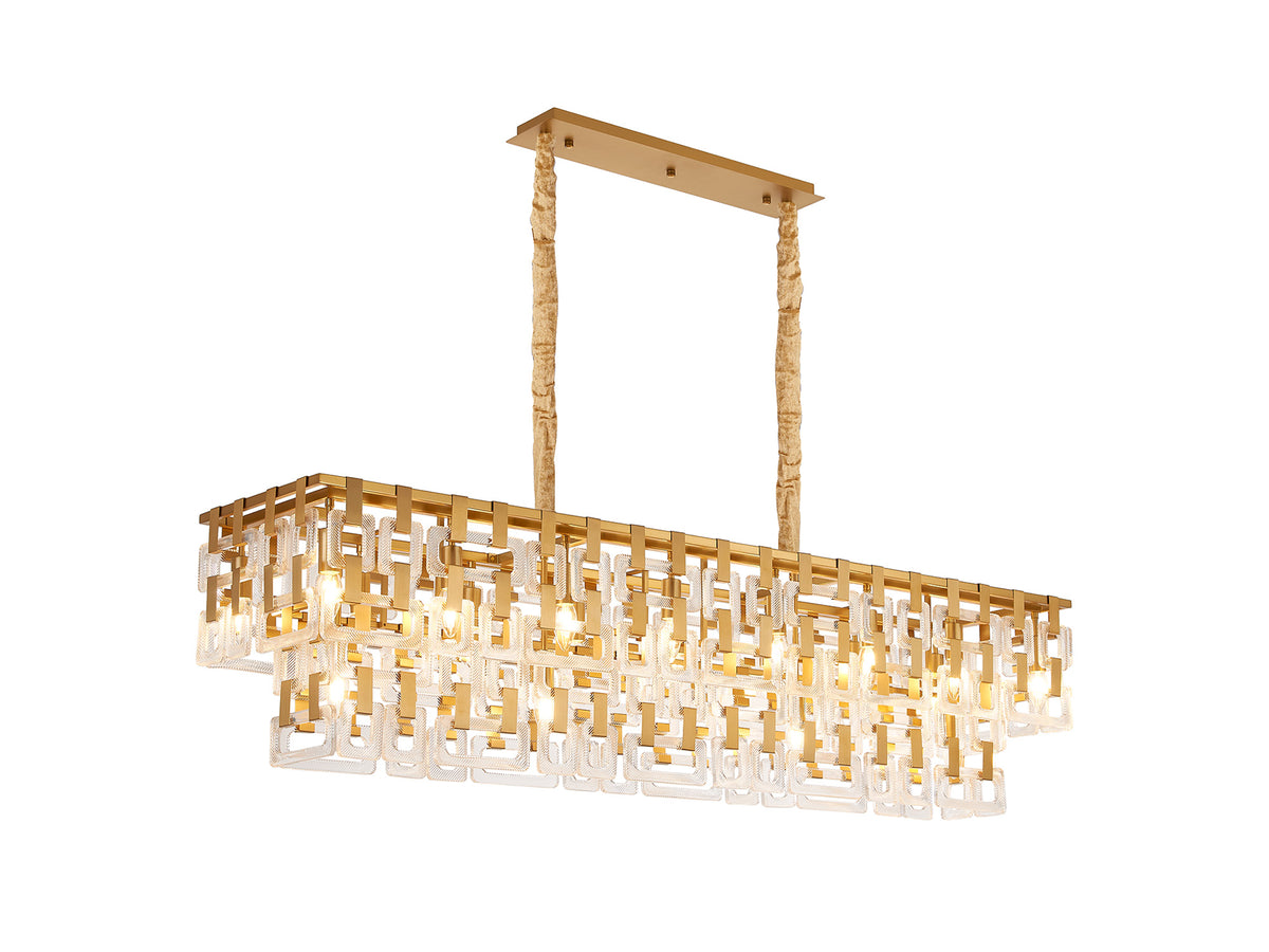 Fabula Ashby Rectangular Pendant Light – Matt Gold & Clear Glass 150 cm