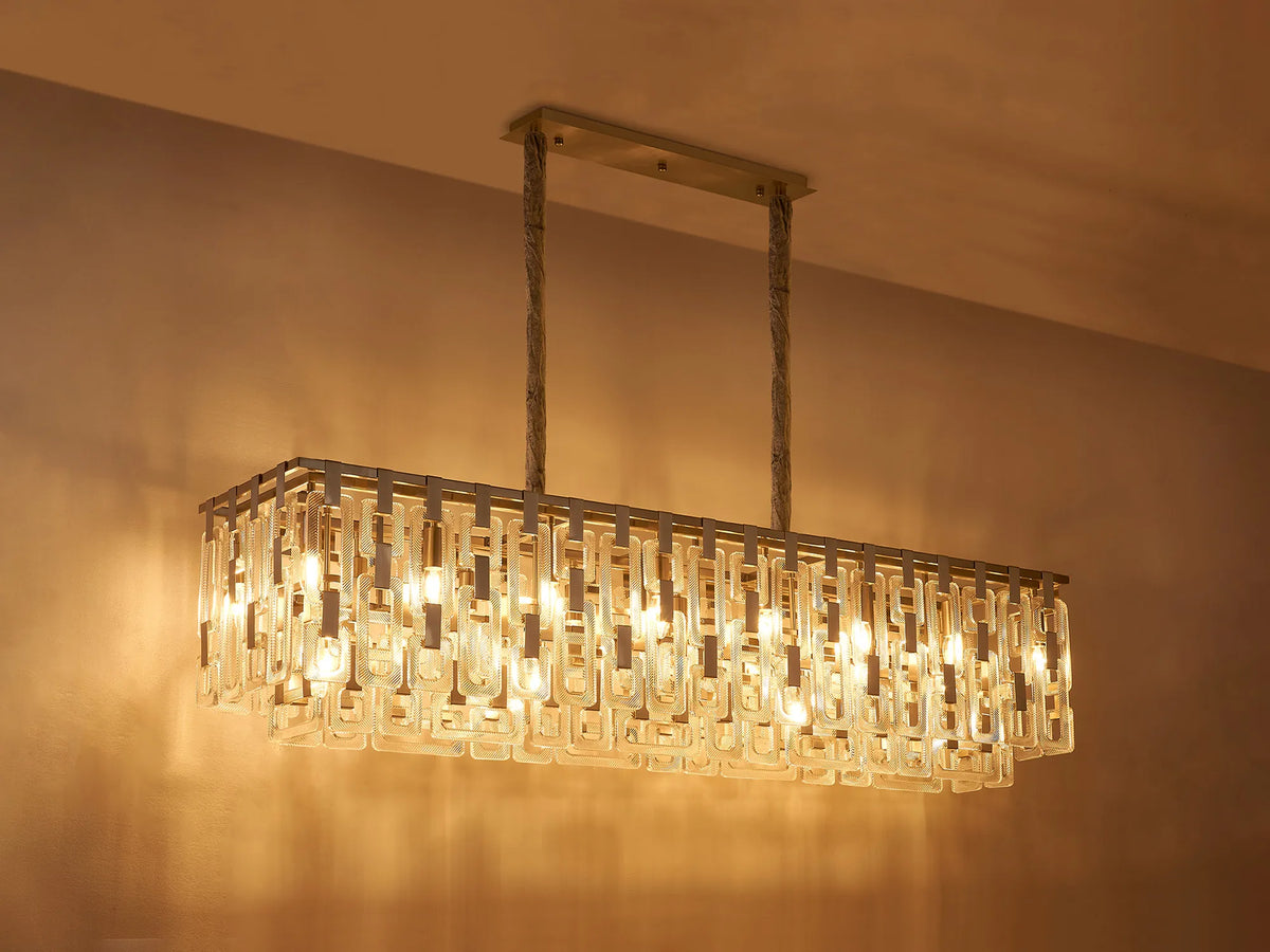 Fabula Ashby Rectangular Pendant Light – Satin Nickel & Clear Glass