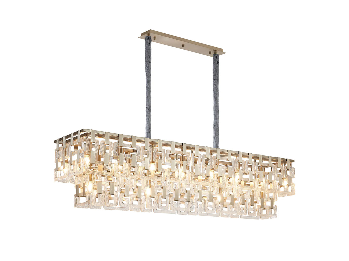Fabula Ashby Rectangular Pendant Light – Satin Nickel & Clear Glass 150 cm