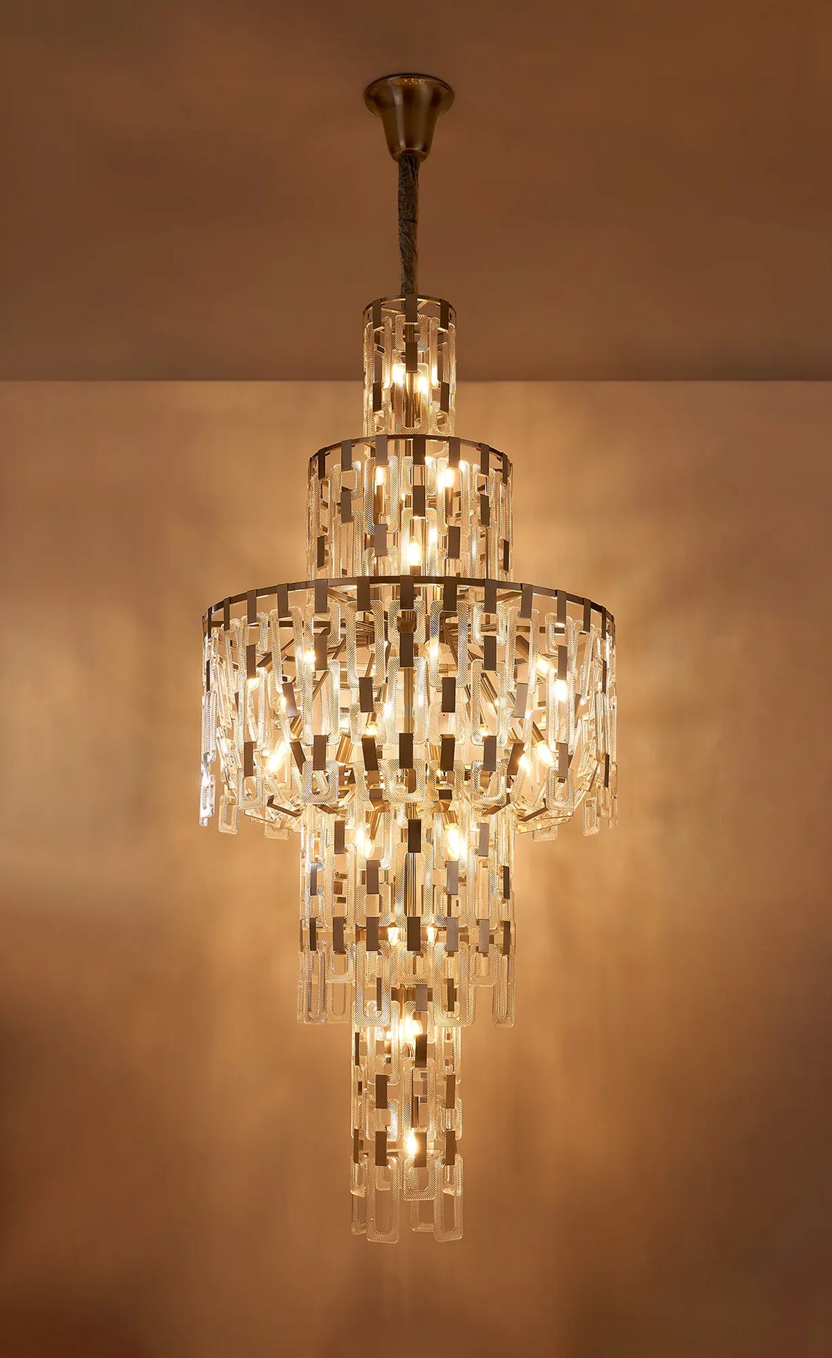 Fabula Ashby Round Tall Pendant Light – 85 cm – Satin Nickel & Clear Glass
