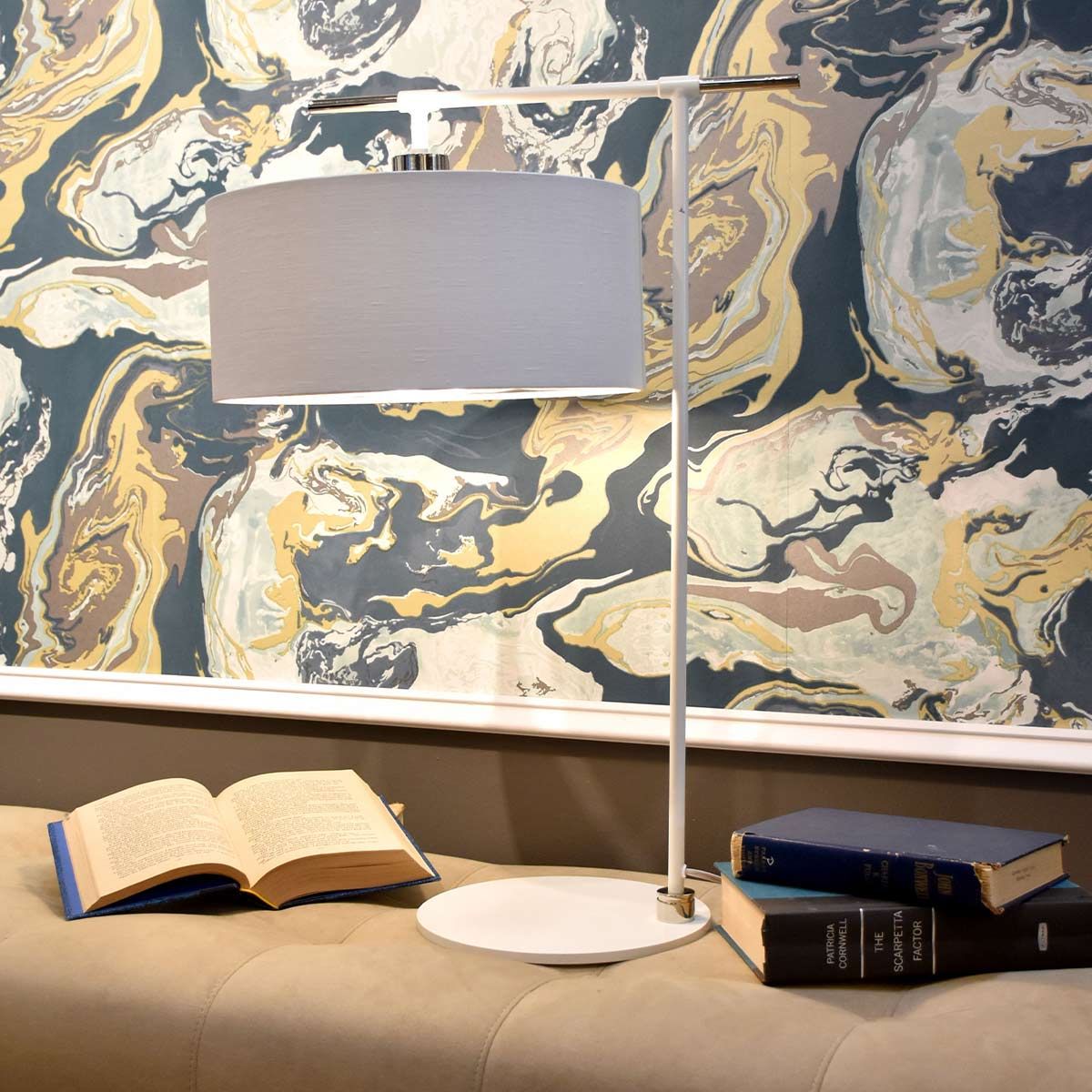 Elstead Balance Single Table Lamp - White & Polished Nickel