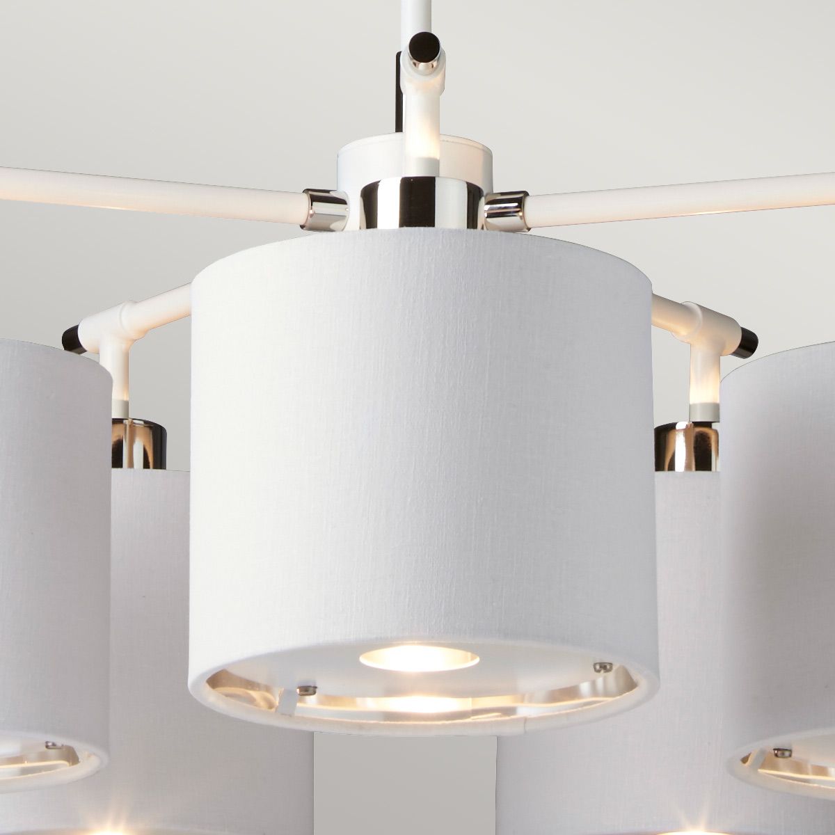 Elstead Balance 5 Light Chandelier - White & Polished Nickel