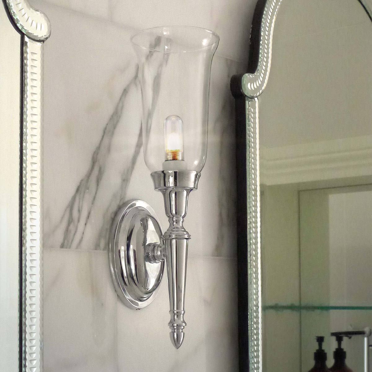 Elstead Dryden Tall Single Bathroom Wall Light - Polished Nickel