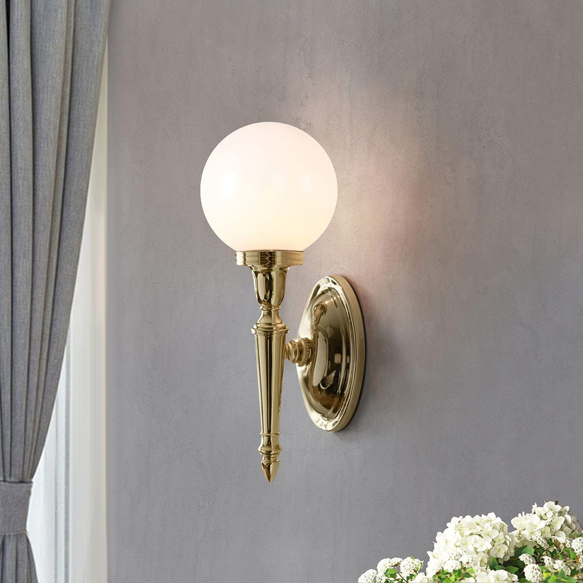 Elstead Dryden Round Single Bathroom Wall Light - Polished Brass