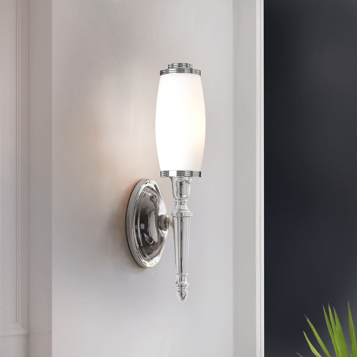 Elstead Dryden Cylindrical Single Bathroom Wall Light - Polished Chrome