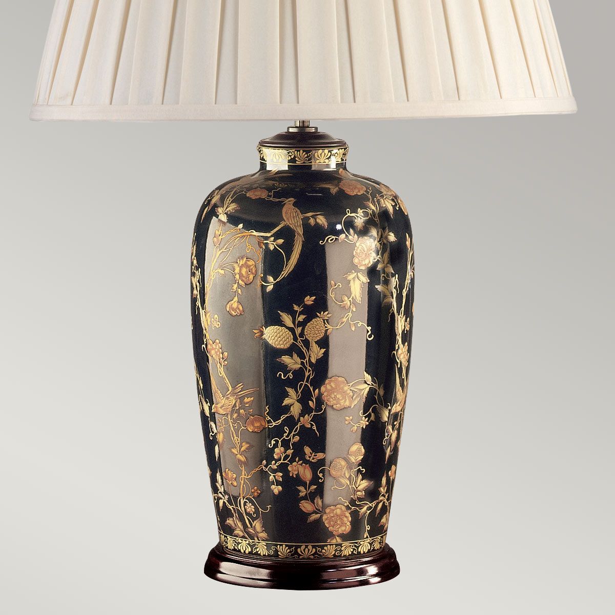 Elstead Black Birds Single Table Lamp - Black & Gold