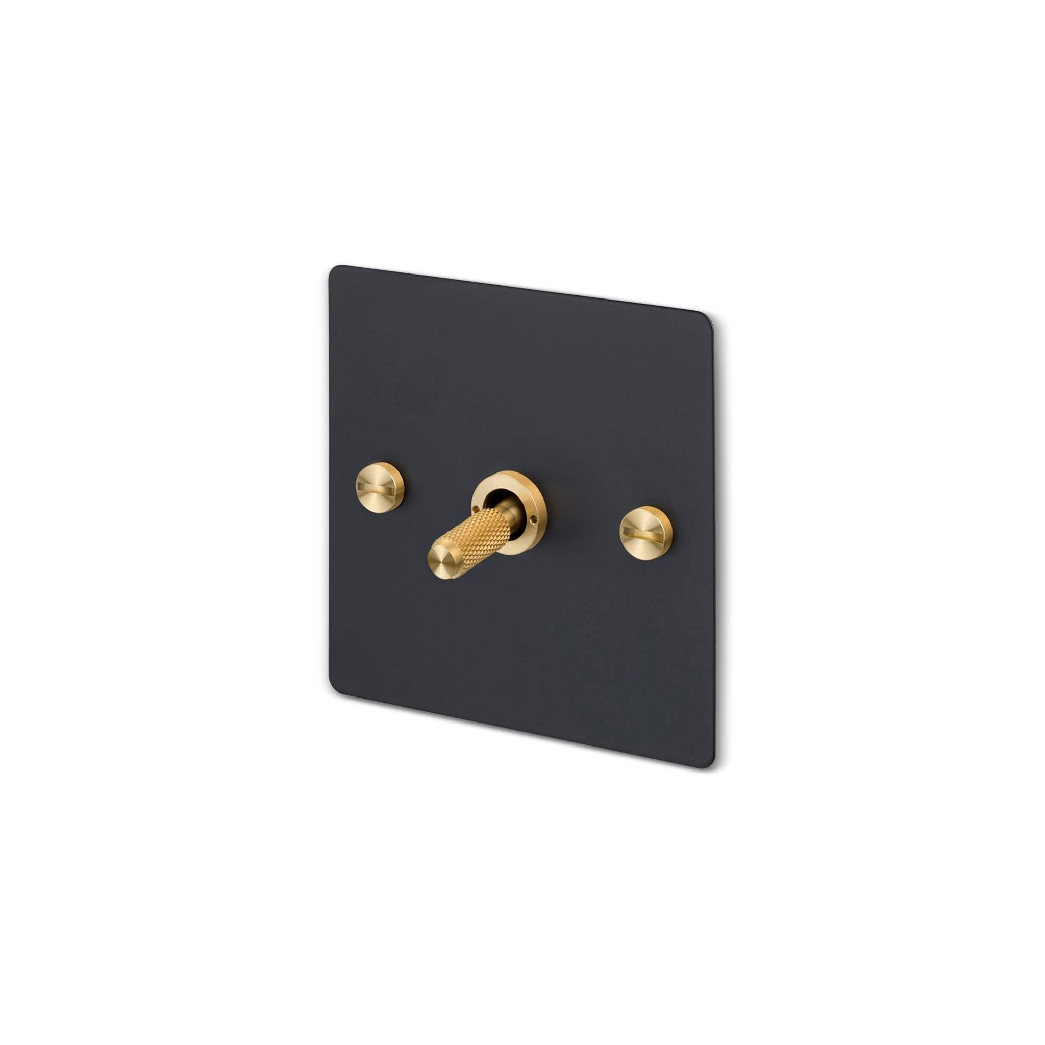 Buster + Punch 1G Intermediate 3-Way Toggle Switch - Black Back Plate & Cross Knurl