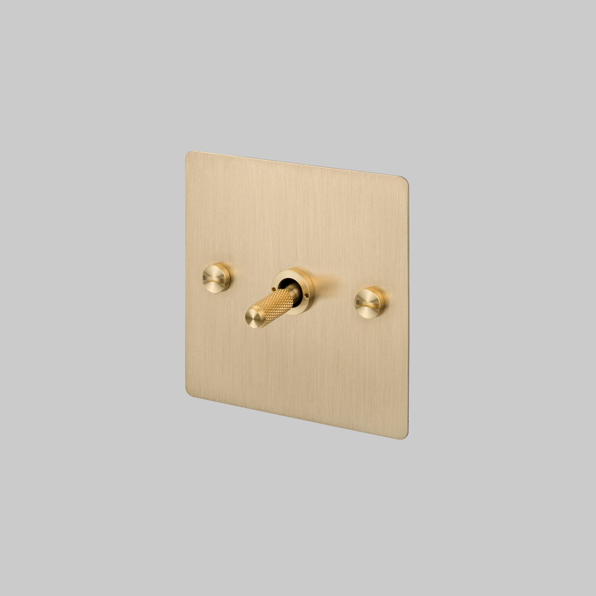 Buster + Punch 1G Intermediate 3-Way Toggle Switch - Brass Back Plate & Brass Cross Knurl