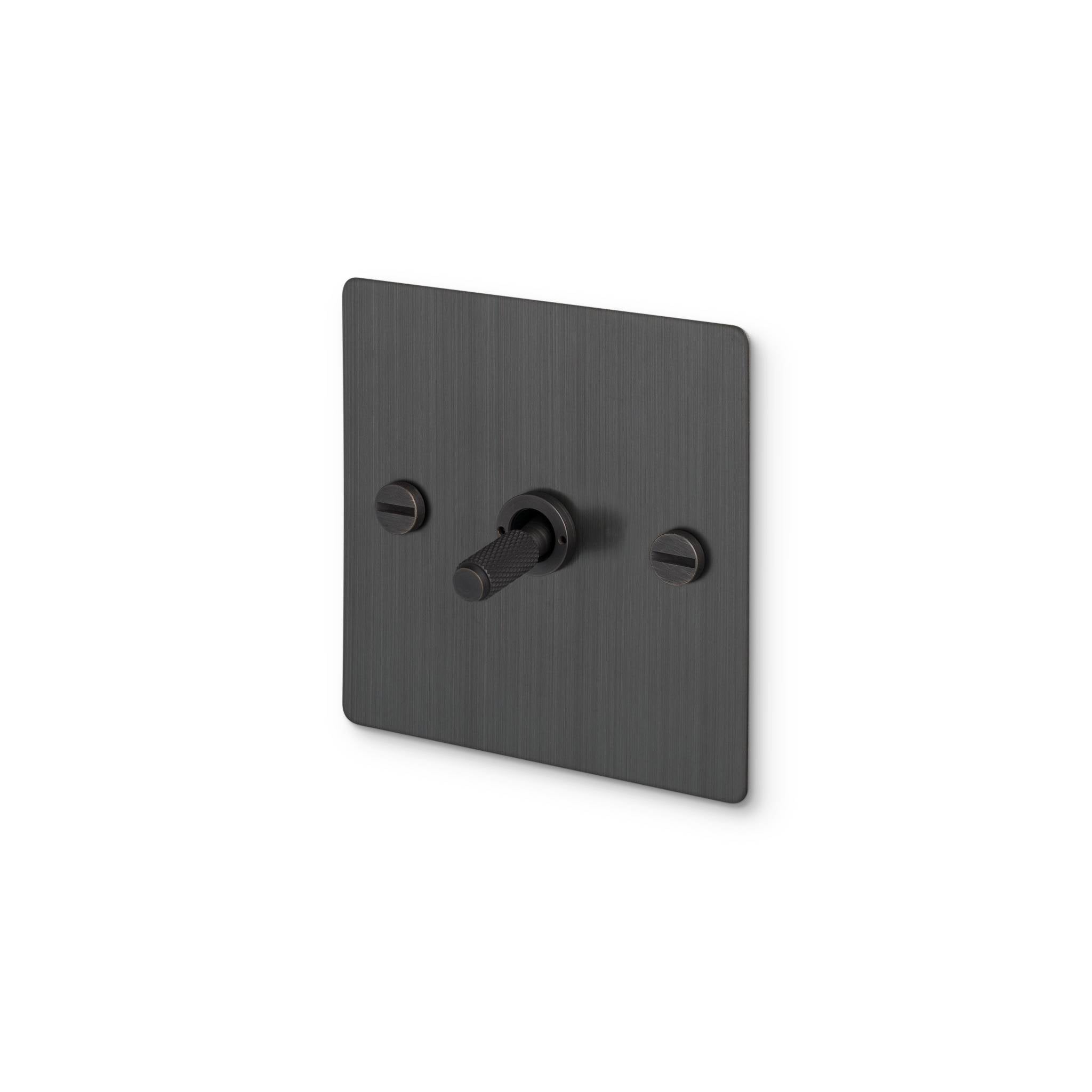 Buster + Punch 1G Intermediate 3-Way Toggle Switch - Black Back Plate & Cross Knurl