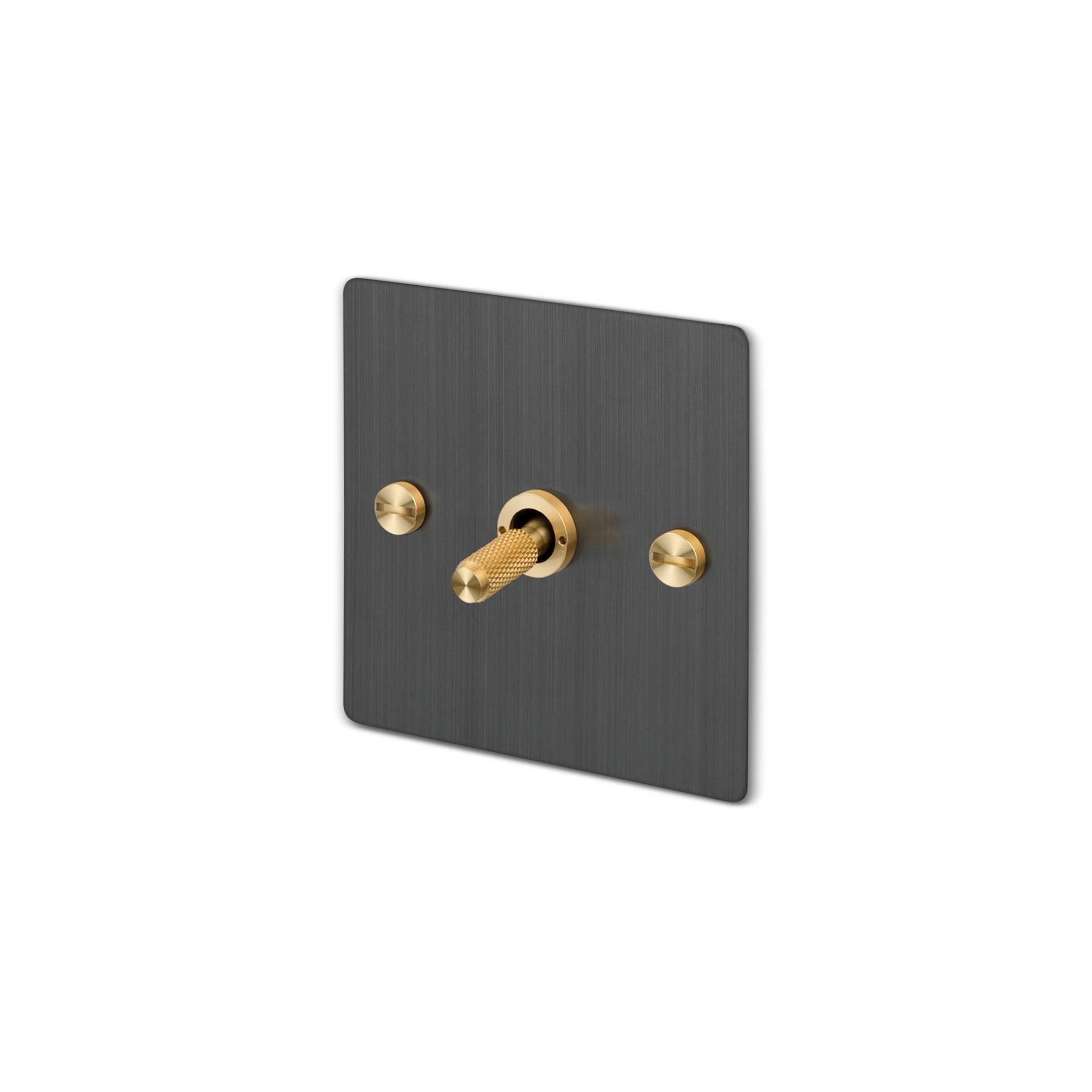 Buster + Punch 1G Intermediate 3-Way Toggle Switch - Smoked Bronze Back Plate & Cross Knurl