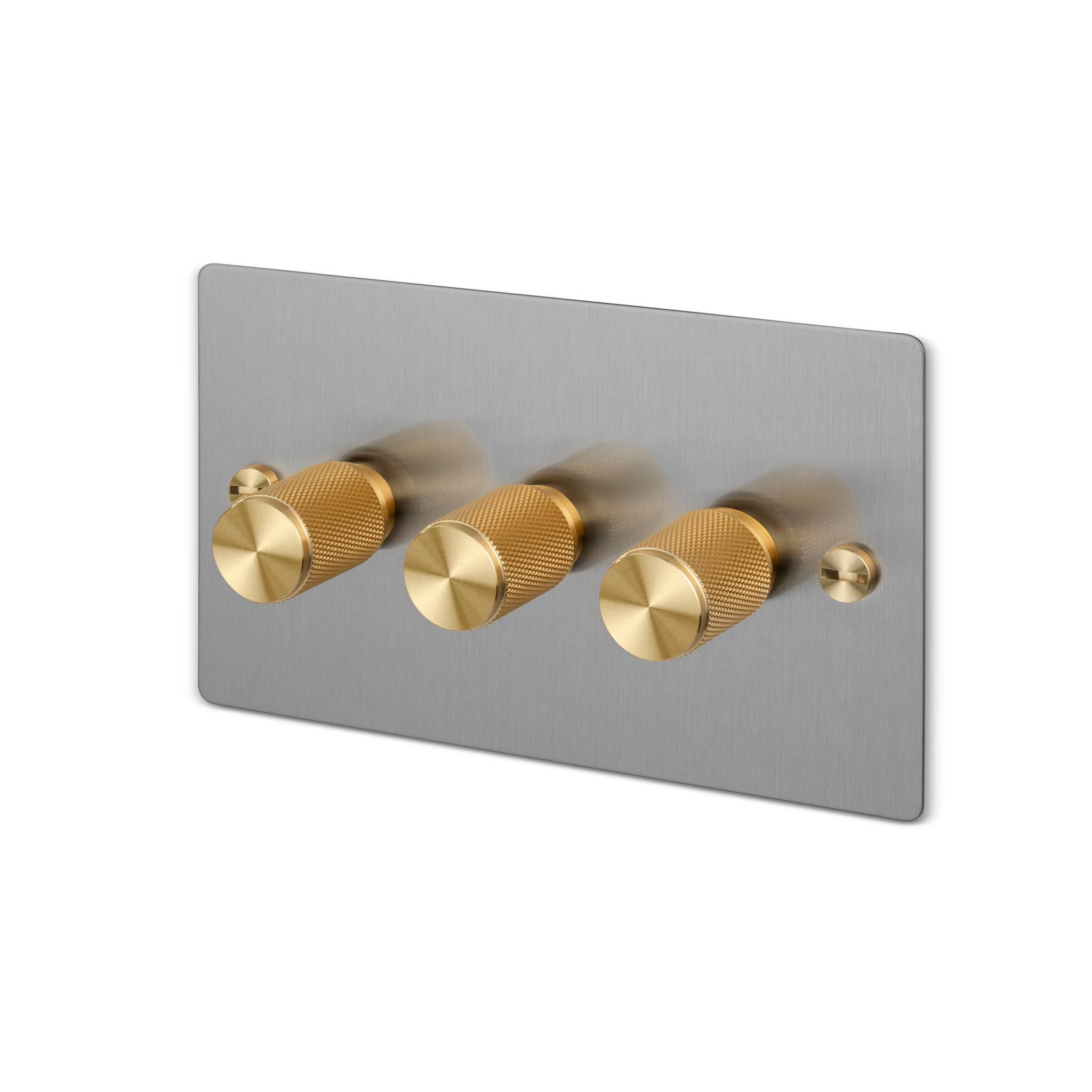 Buster + Punch 3G 120W Dimmer Switch - Steel Back Plate & Cross Knurl
