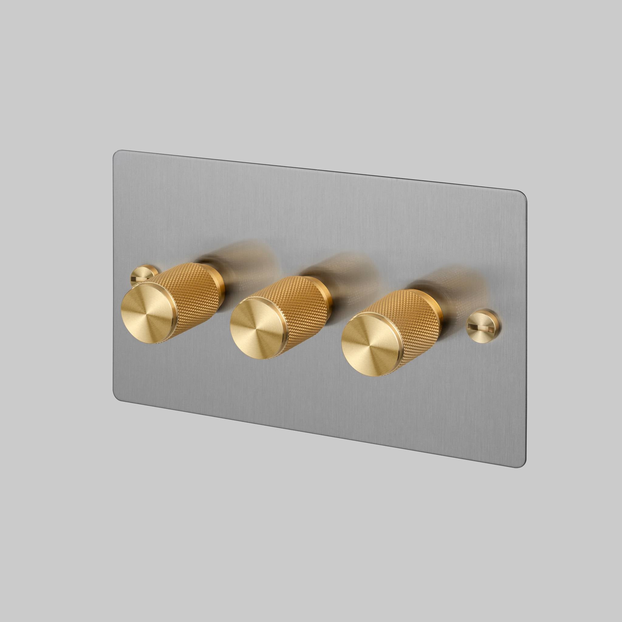 Buster + Punch 3G 120W Dimmer Switch - Steel Back Plate & Cross Knurl