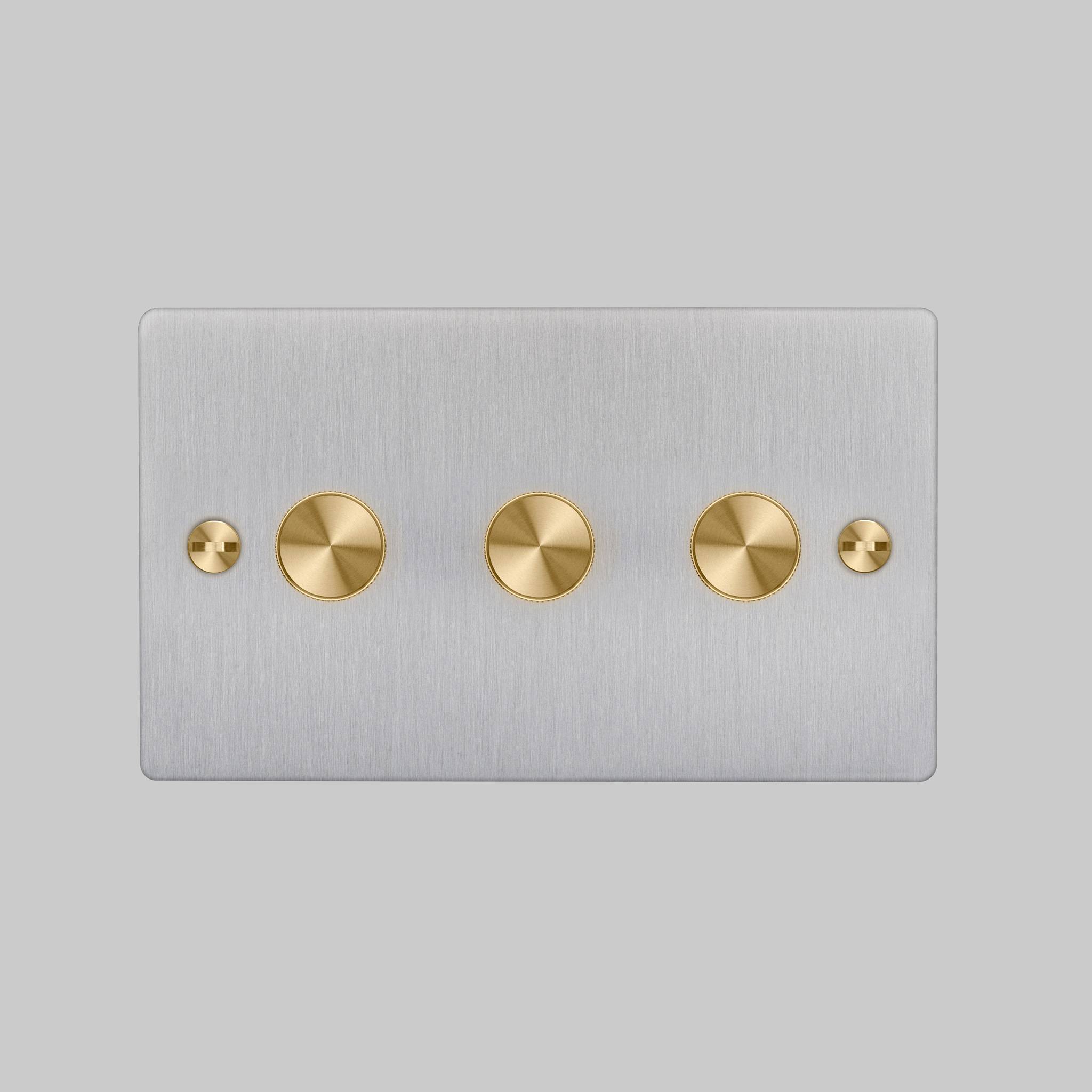 Buster + Punch 3G 120W Dimmer Switch - Steel Back Plate & Cross Knurl
