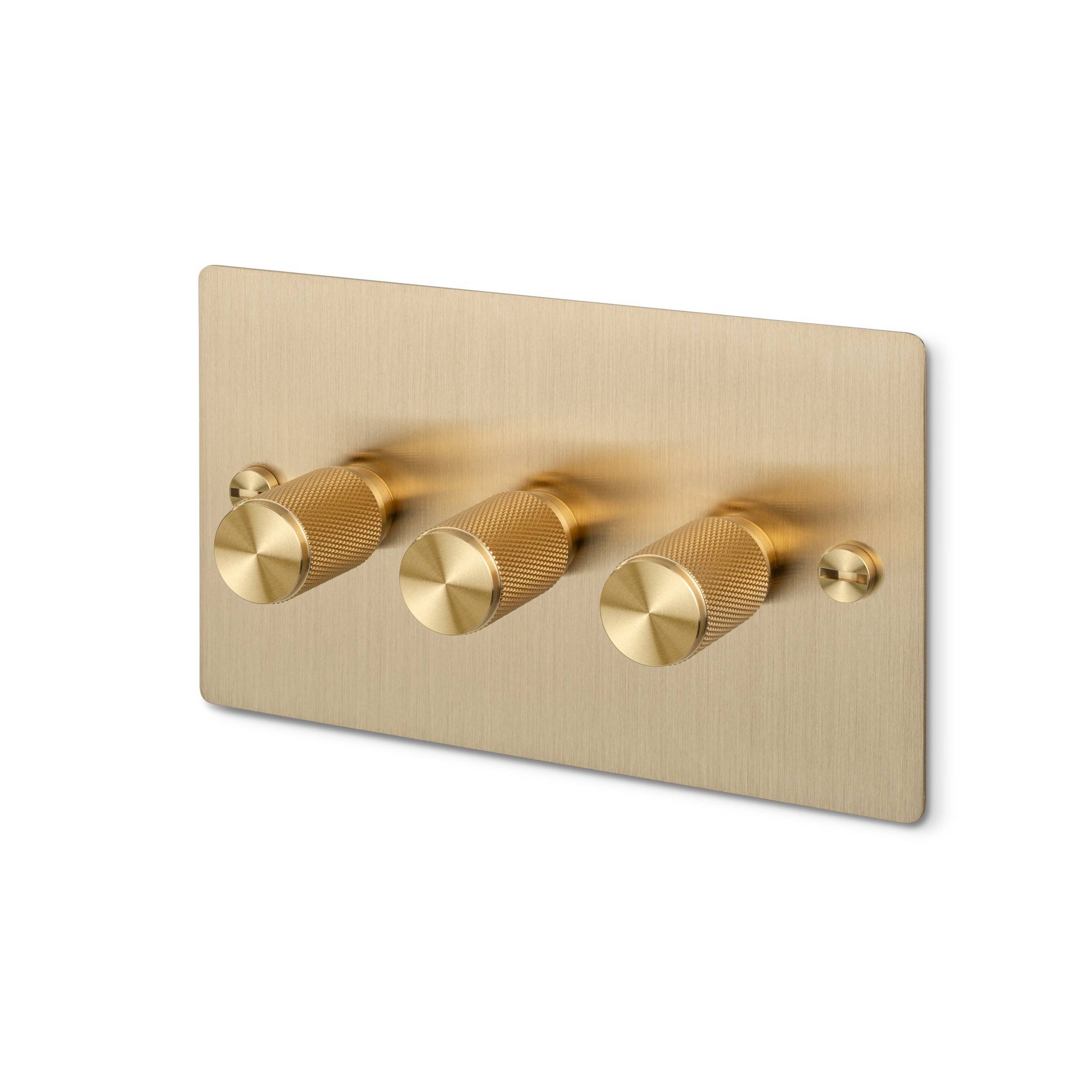 Buster + Punch 3G 120W Dimmer Switch - Brass Back Plate & Brass Cross Knurl