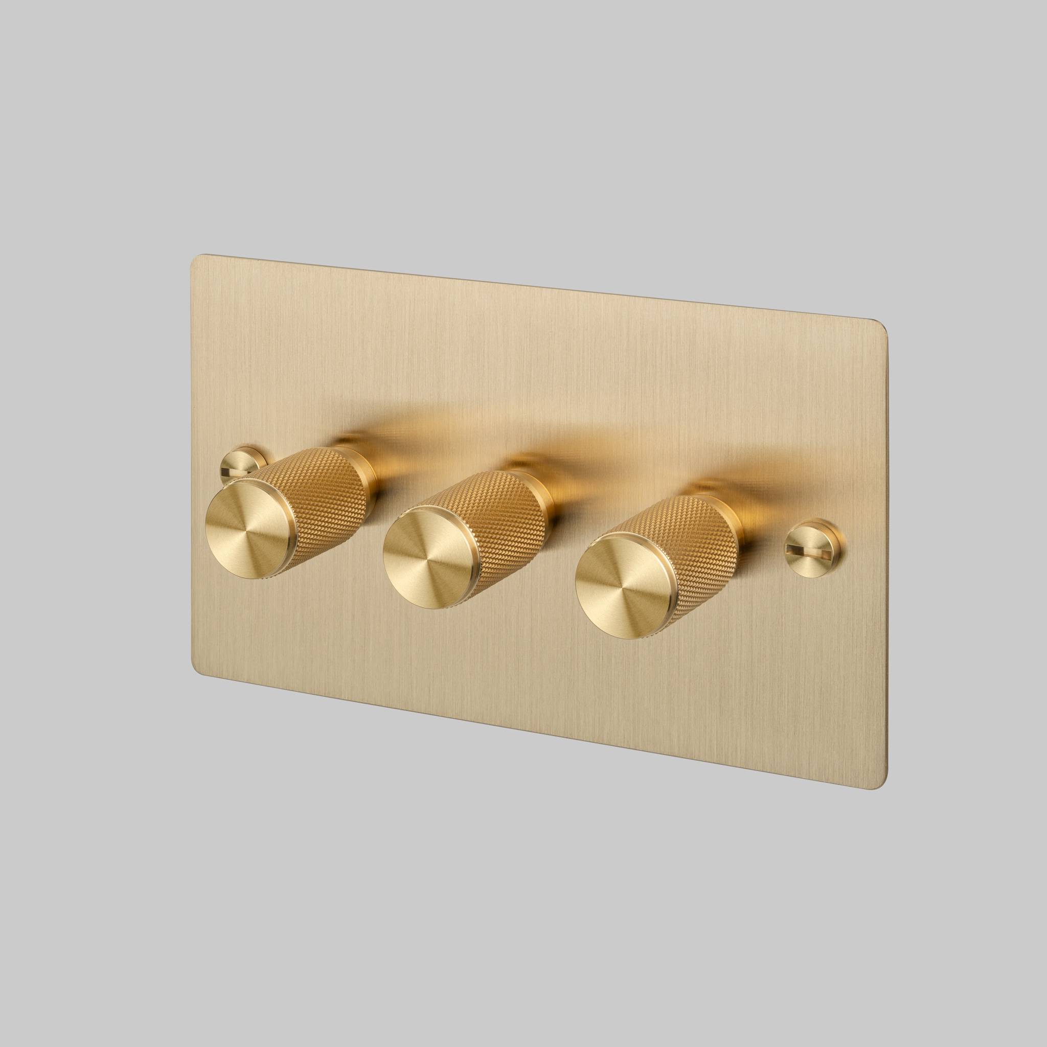 Buster + Punch 3G 120W Dimmer Switch - Brass Back Plate & Brass Cross Knurl
