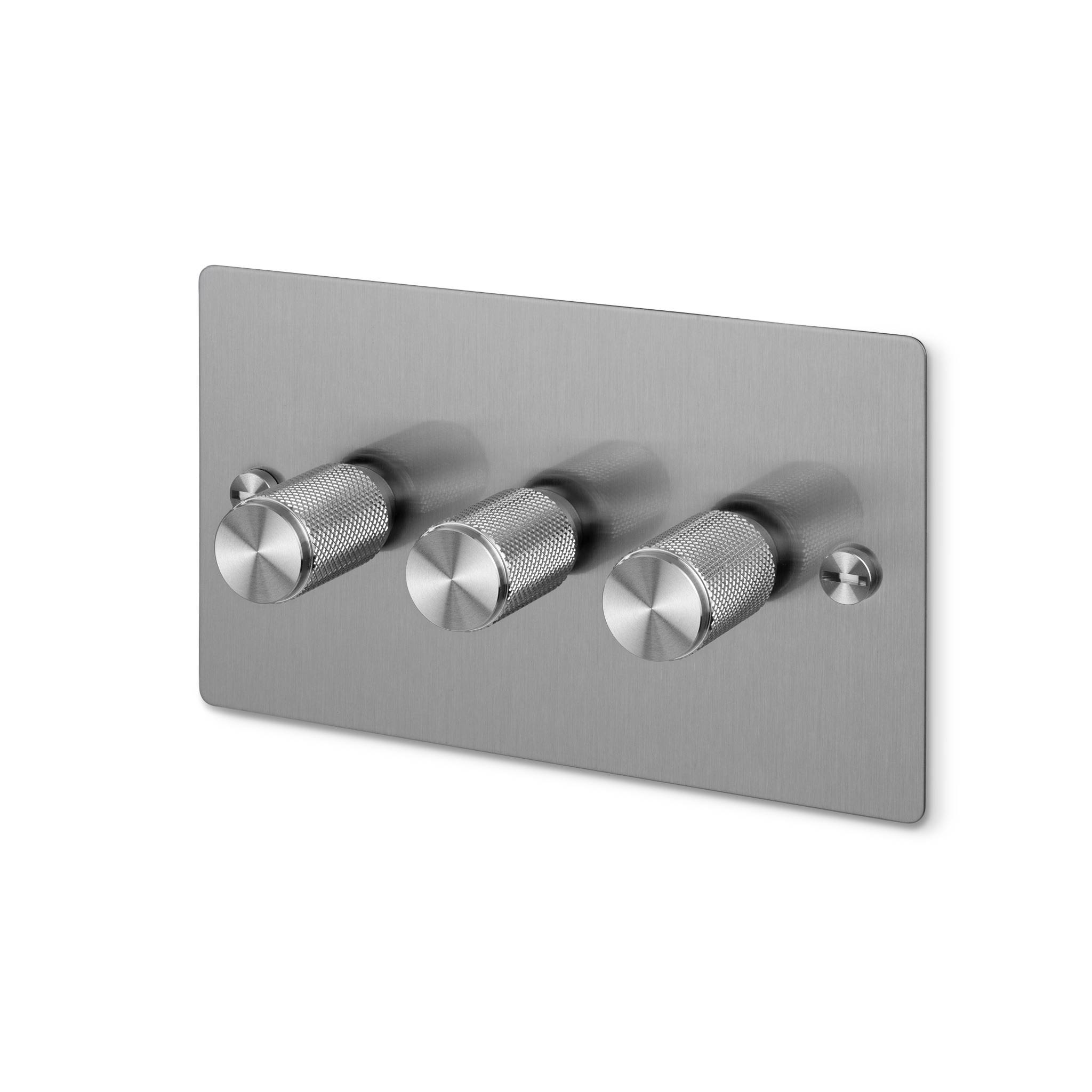 Buster + Punch 3G 120W Dimmer Switch - Steel Back Plate & Cross Knurl