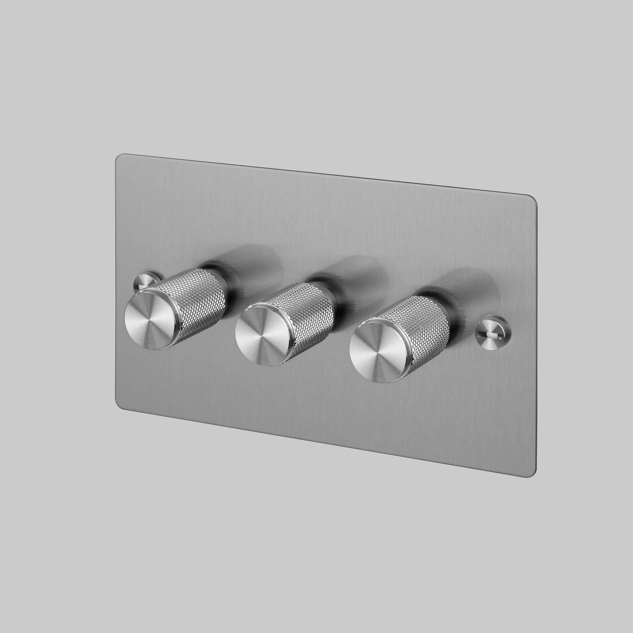 Buster + Punch 3G 120W Dimmer Switch - Steel Back Plate & Cross Knurl