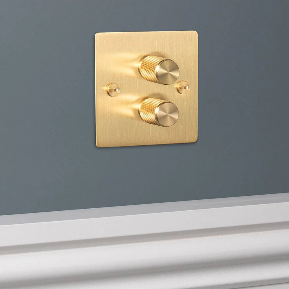 Buster + Punch 2G Dimmer Switch - Brass Back Plate & Cross Knurl Pattern