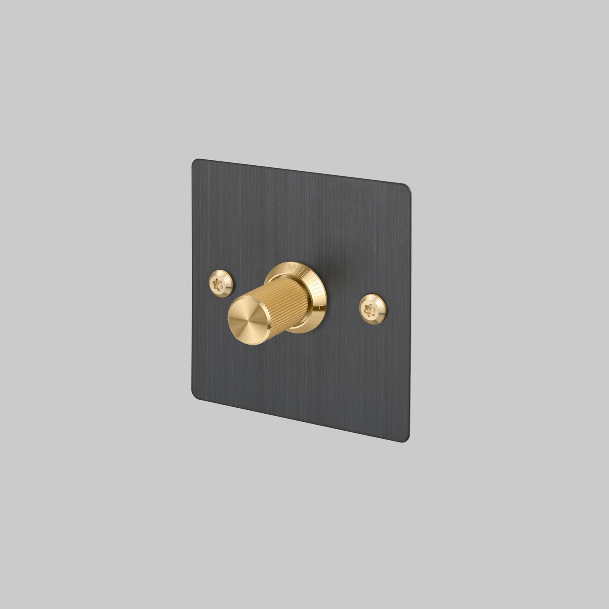 Buster + Punch 1G Dimmer switch, Smoked Bronze plate with Brass linear knurl knob, front view