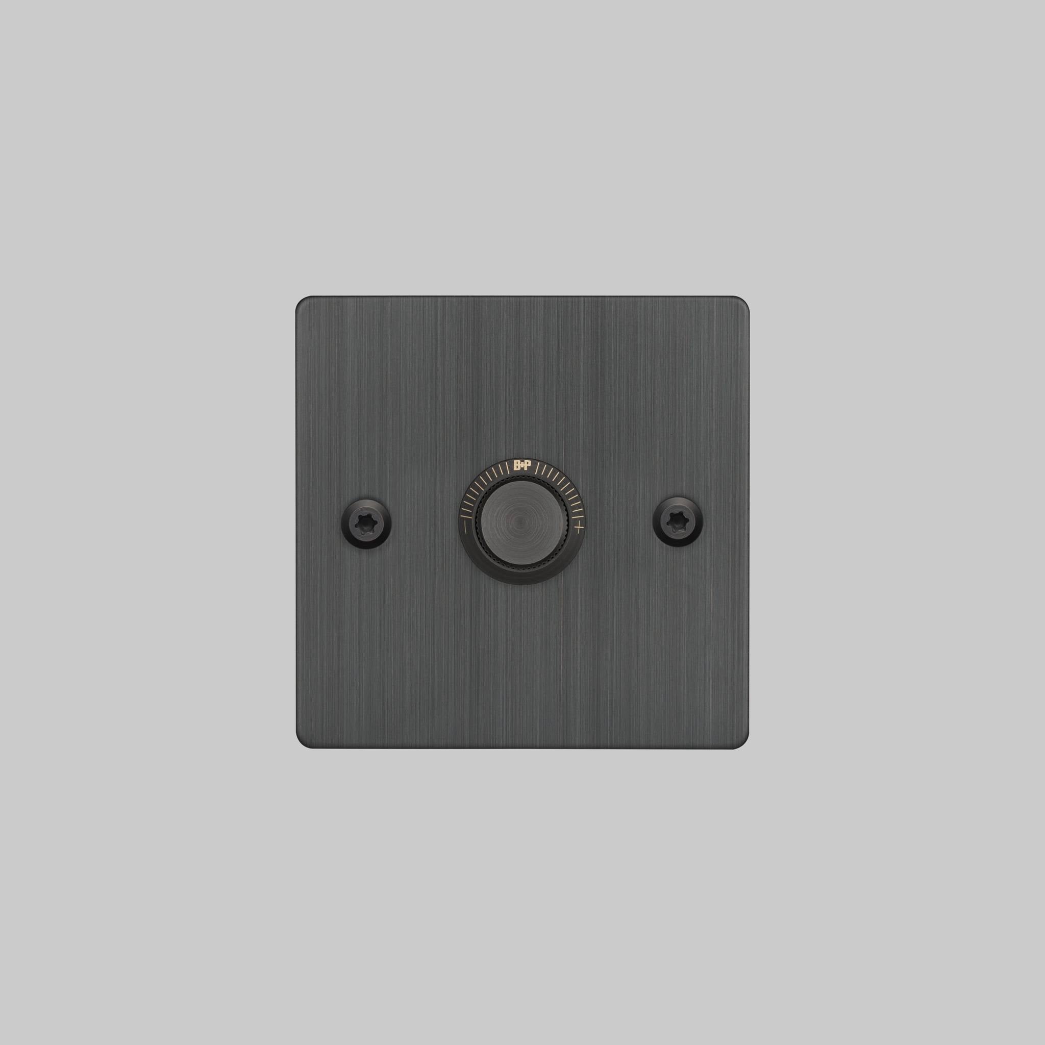 Buster + Punch 1G Dimmer switch, Smoked Bronze plate with Smoked Bronze linear knurl knob, elevated angle