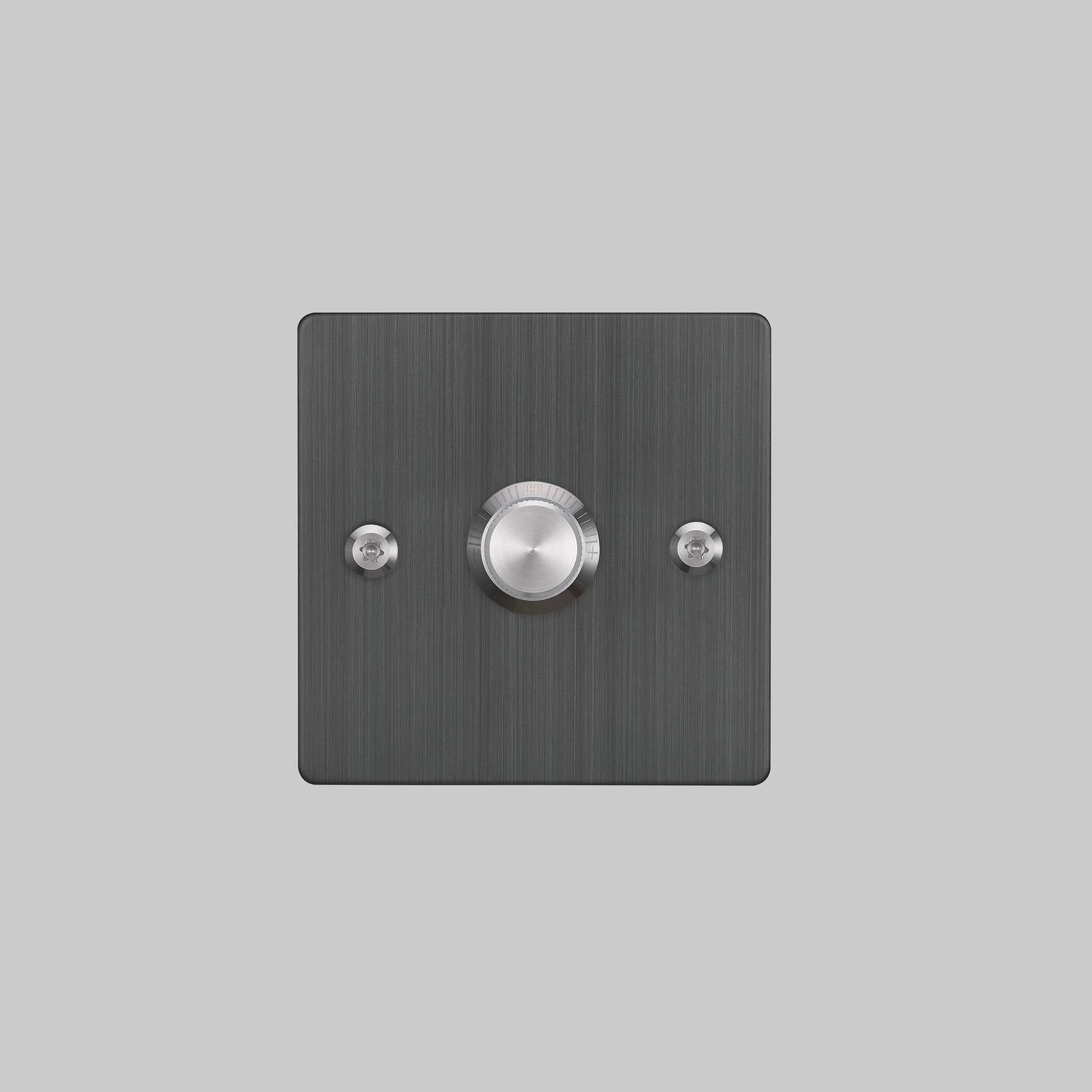 Buster + Punch 1G Dimmer switch, Smoked Bronze plate with Steel linear knurl knob, elevated angle