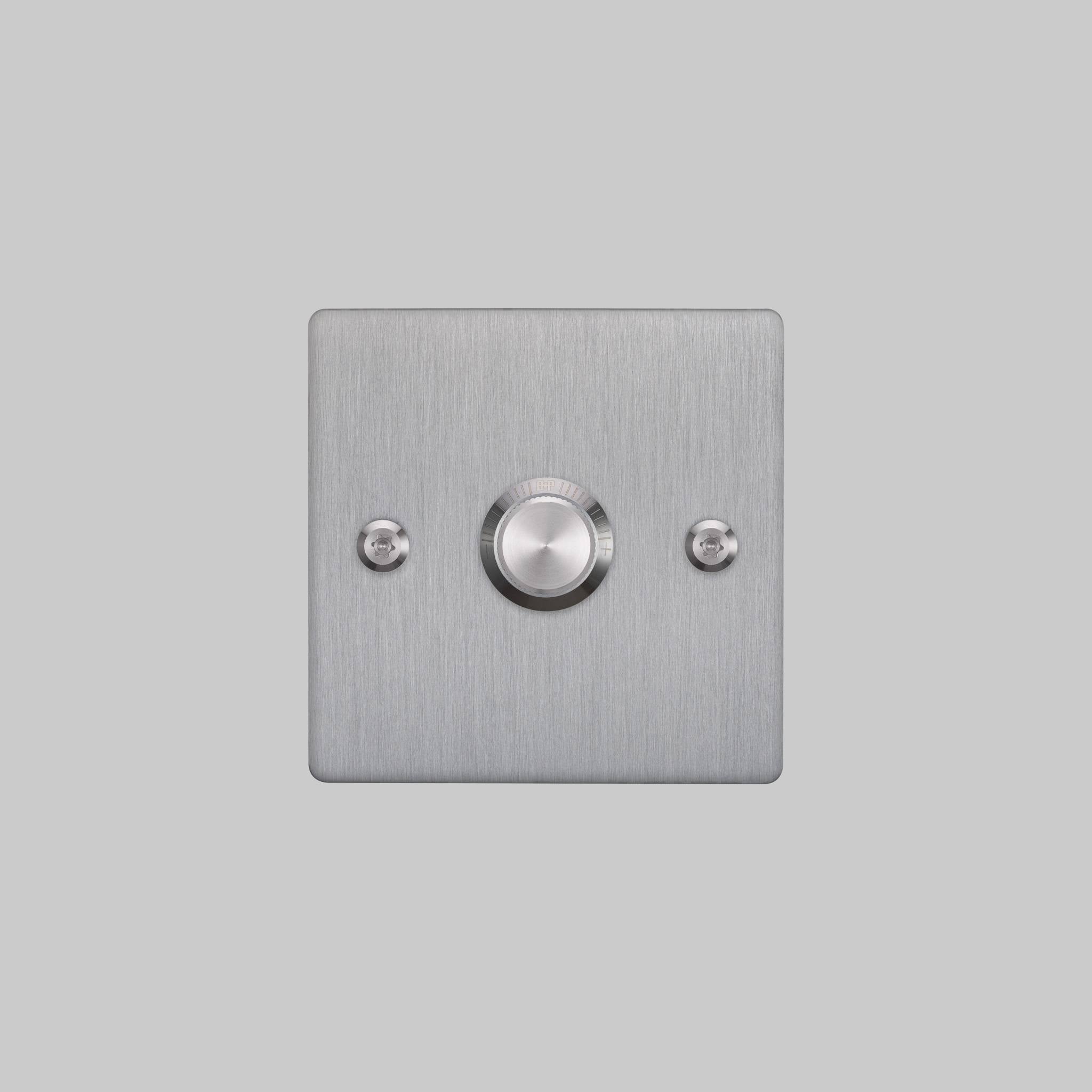 Buster + Punch 1G Dimmer switch, Steel plate with Steel linear knurl knob, elevated angle
