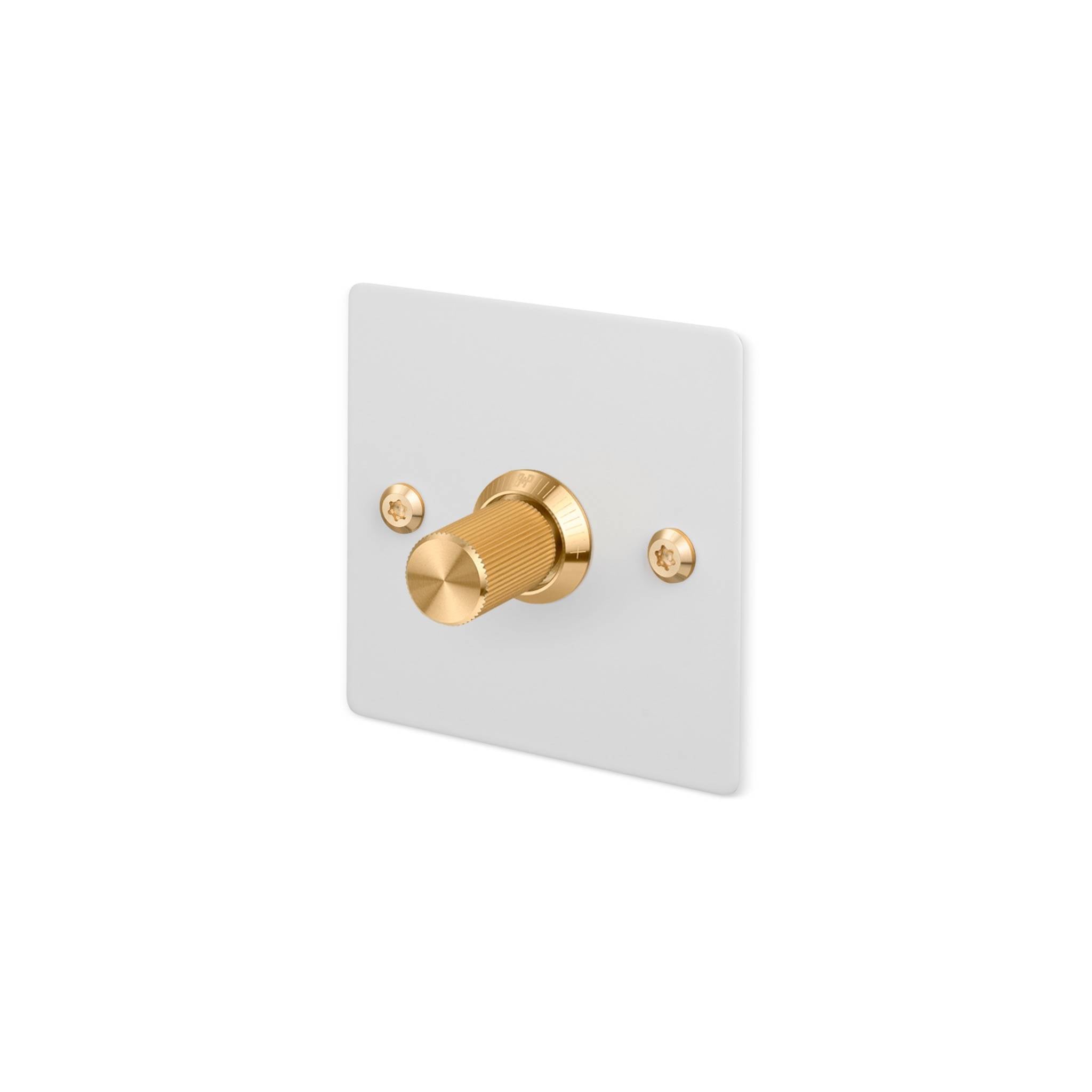 Buster + Punch 1G Dimmer switch, White plate with Brass linear knurl knob, isolated cutout