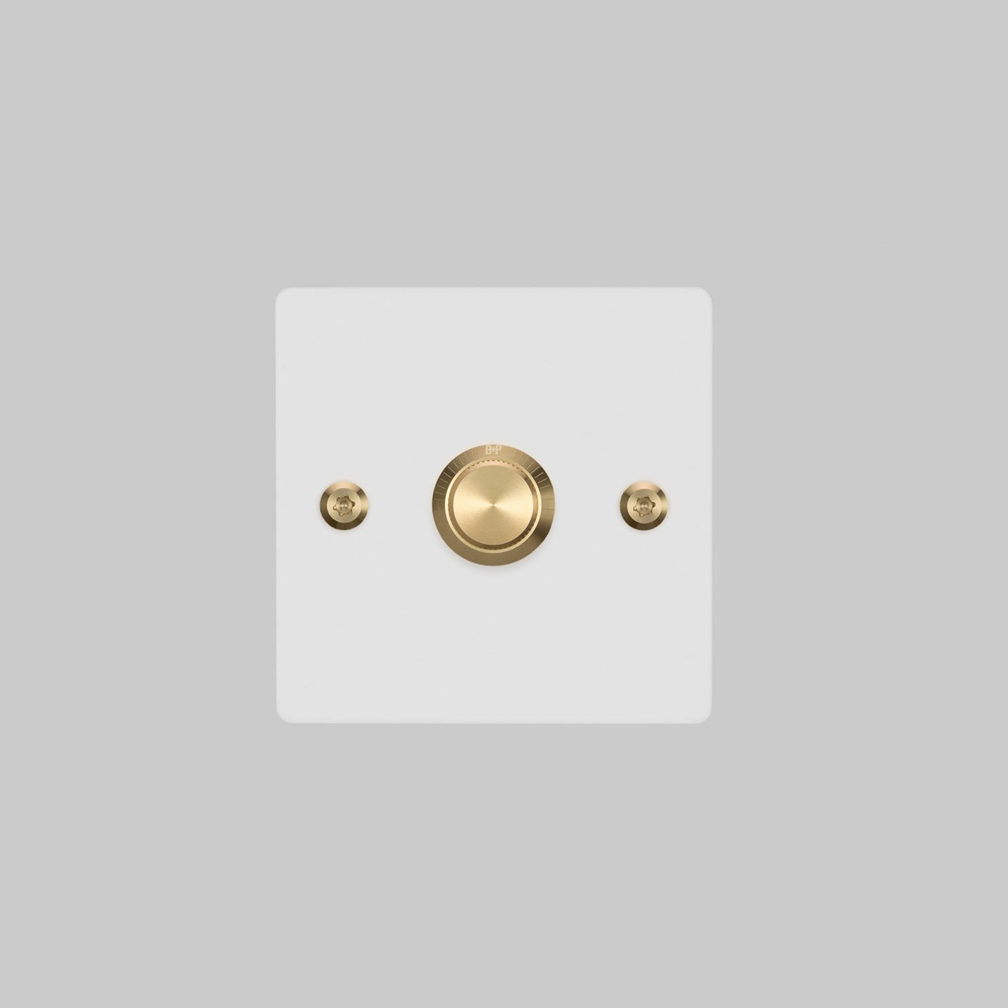 Buster + Punch 1G Dimmer switch, White plate with Brass linear knurl knob, elevated angle