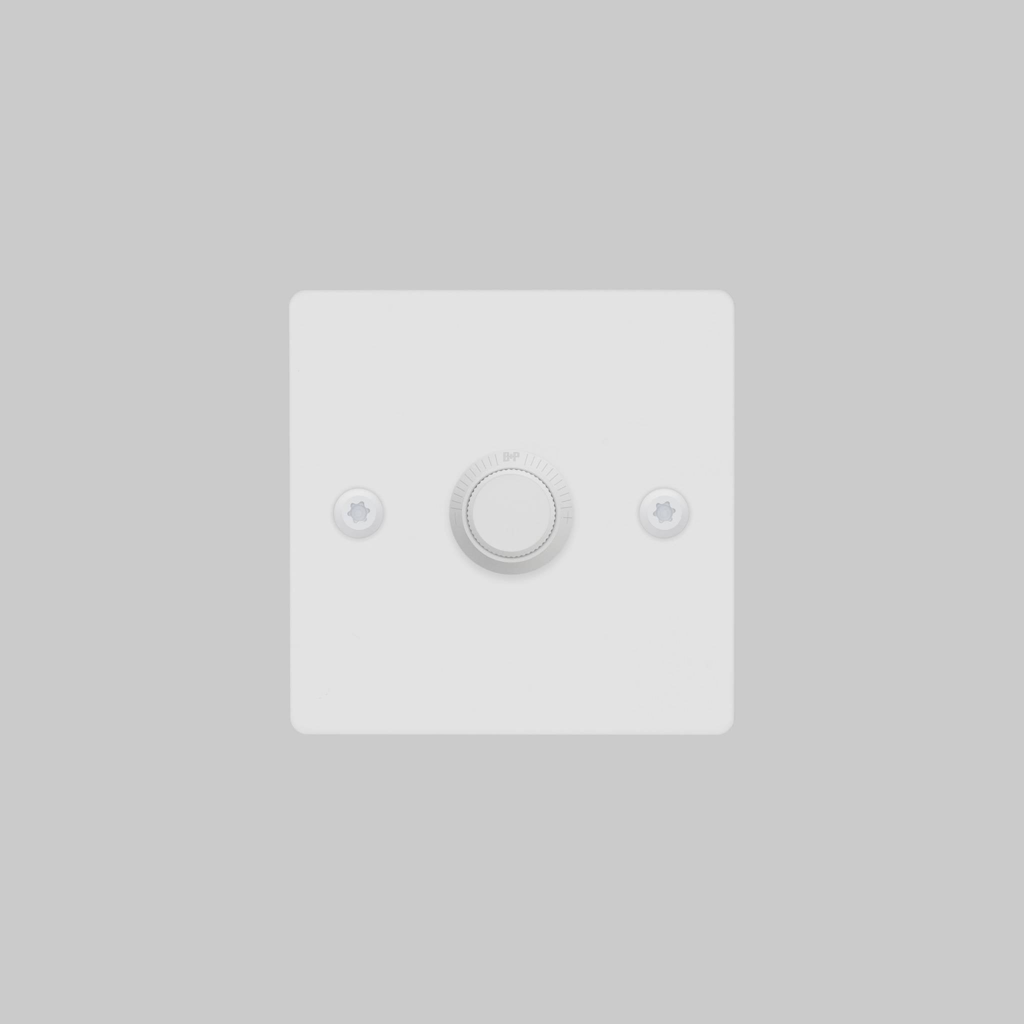 Buster + Punch 1G Dimmer switch, White plate with White linear knurl knob, elevated angle