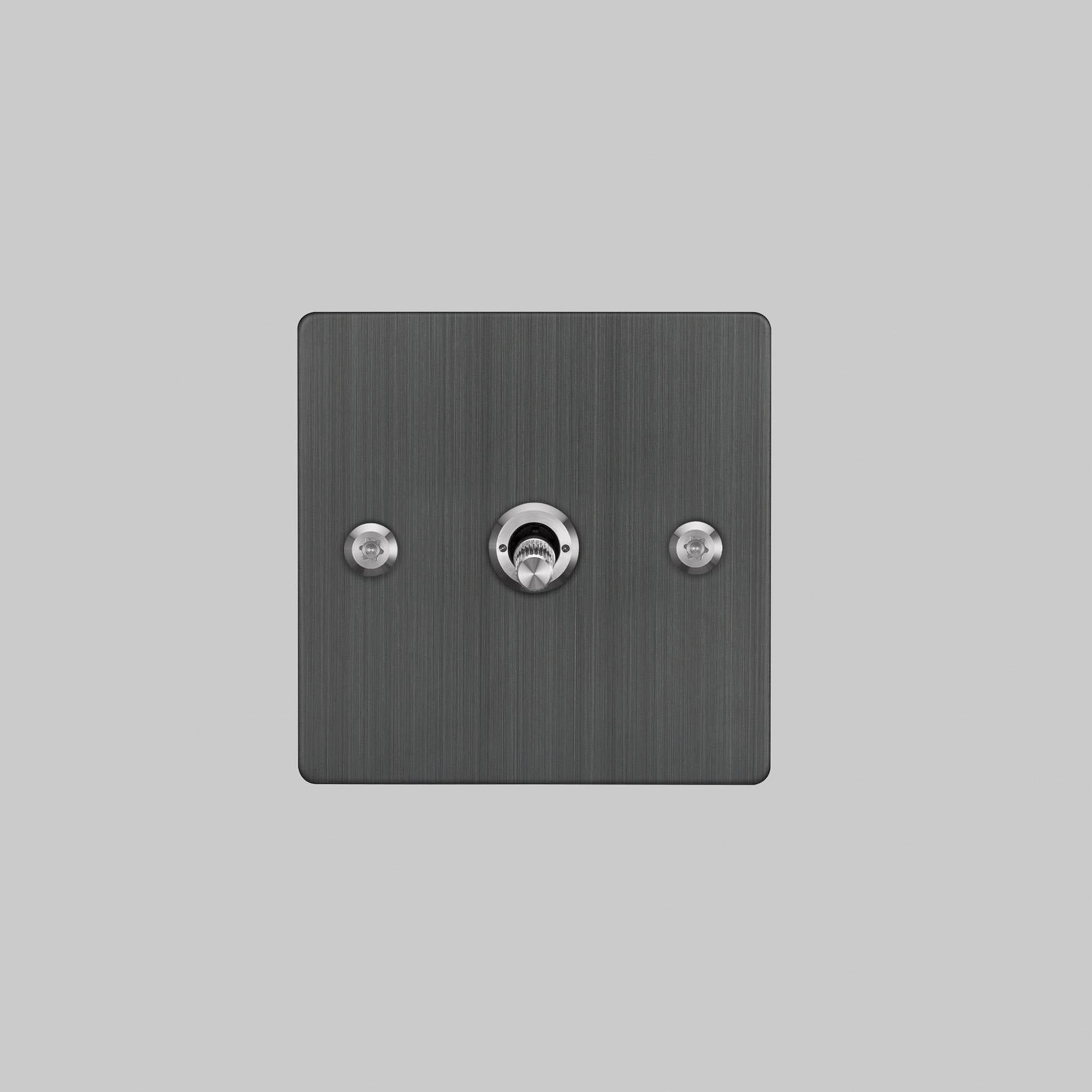 Buster + Punch 1G 2 way toggle switch, Smoked Bronze plate with Steel linear knurl toggle arm, front view