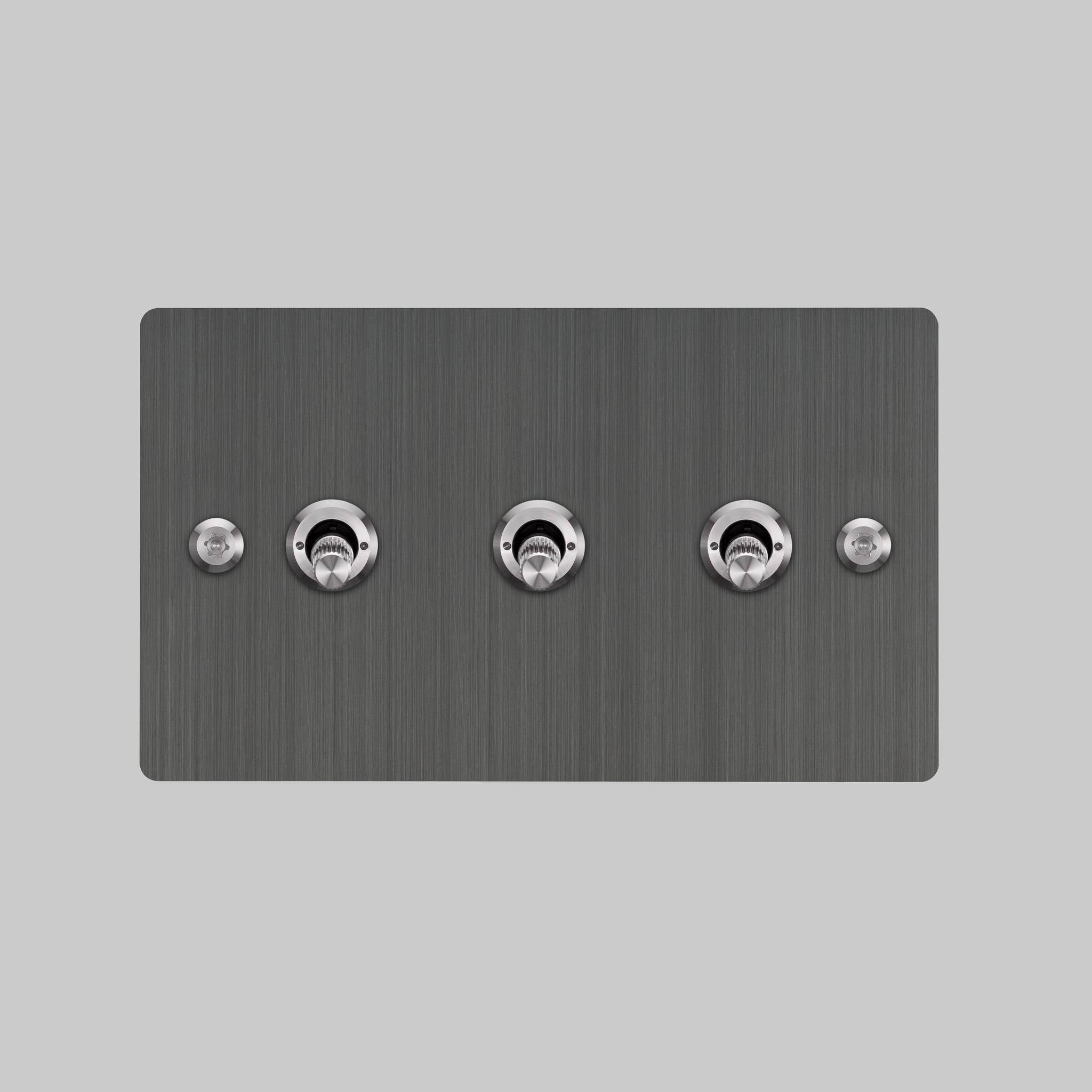 Buster + Punch 3G toggle switch, Smoked Bronze plate with Steel linear knurl toggle arm, front elevation view