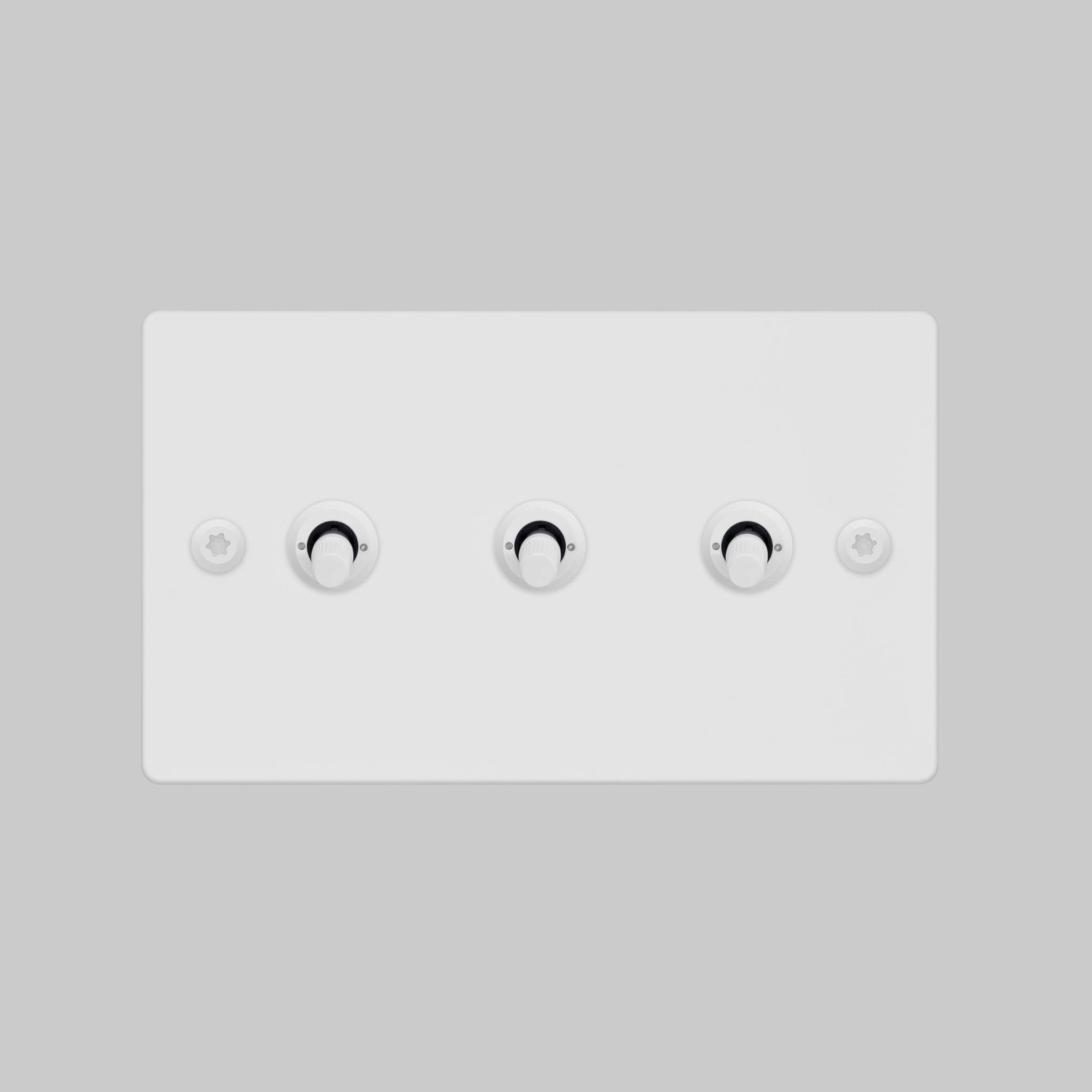 Buster + Punch 3G 2-way toggle switch, White plate with White linear knurl toggle arm, elevated angle