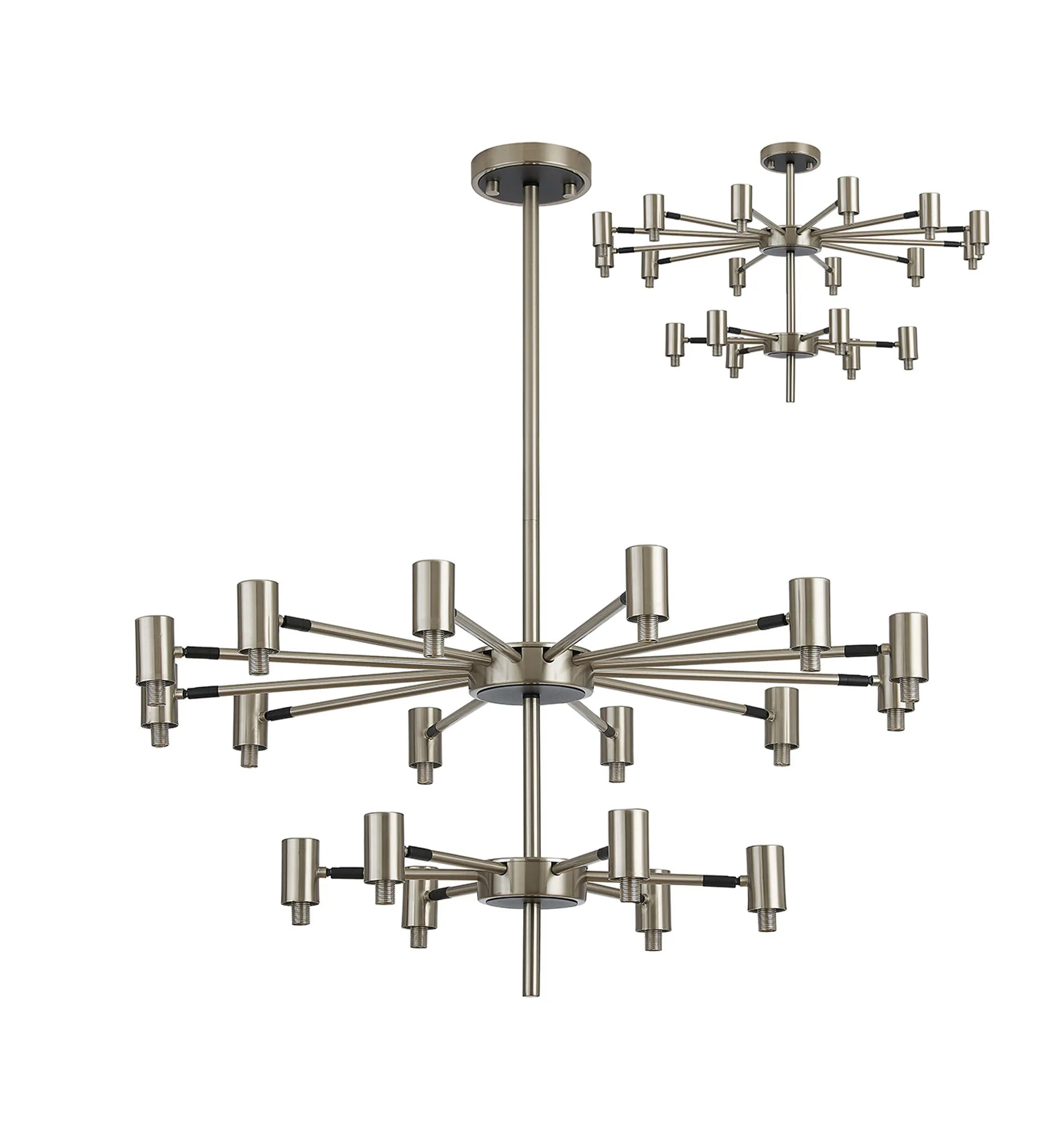 Bradley Fixed Pendant & Semi Flush Adjustable Arms 18 Light - Satin Nickel & Black