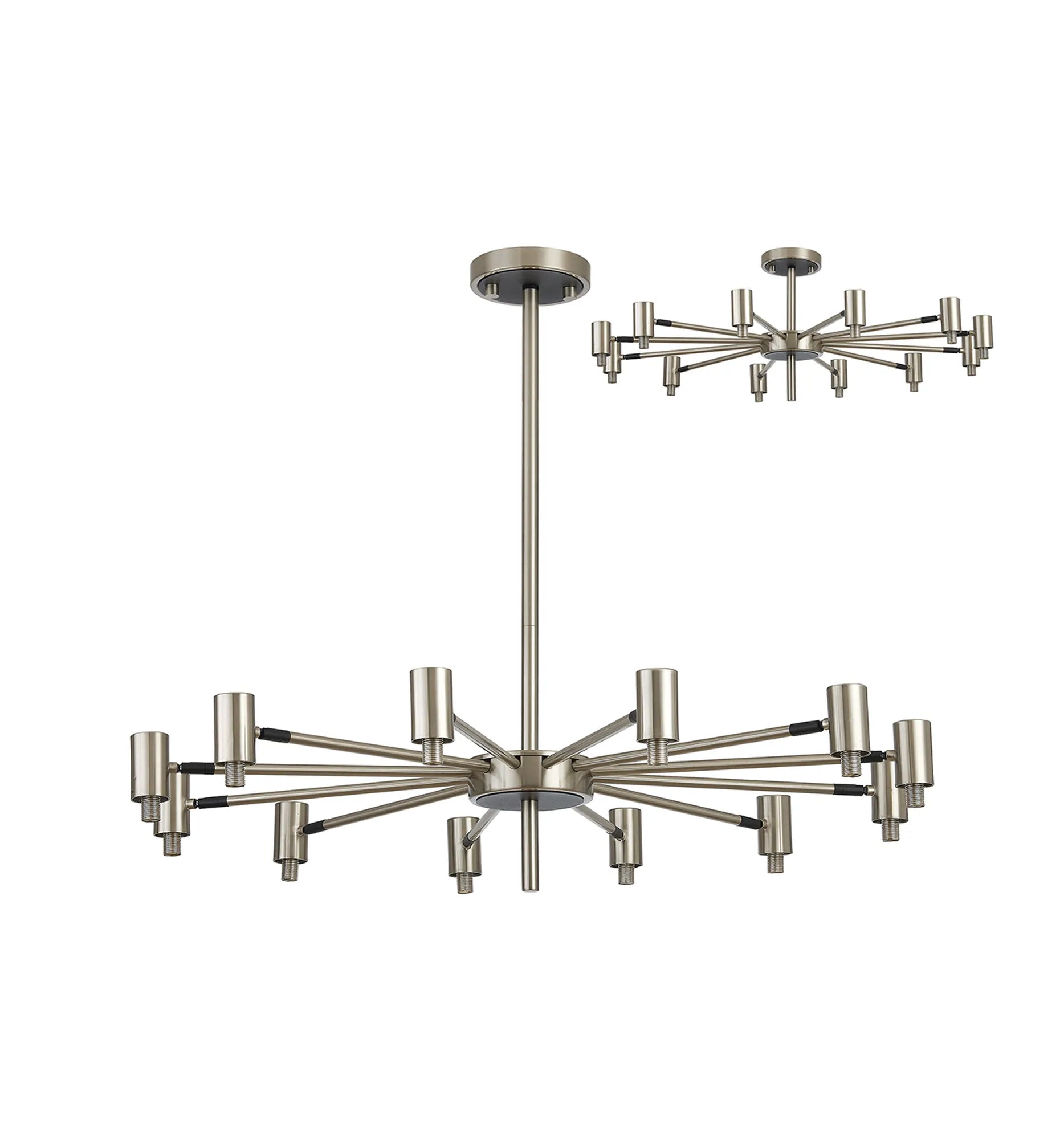Bradley Fixed Pendant & Semi Flush Adjustable Arms 12 Light - Satin Nickel & Black