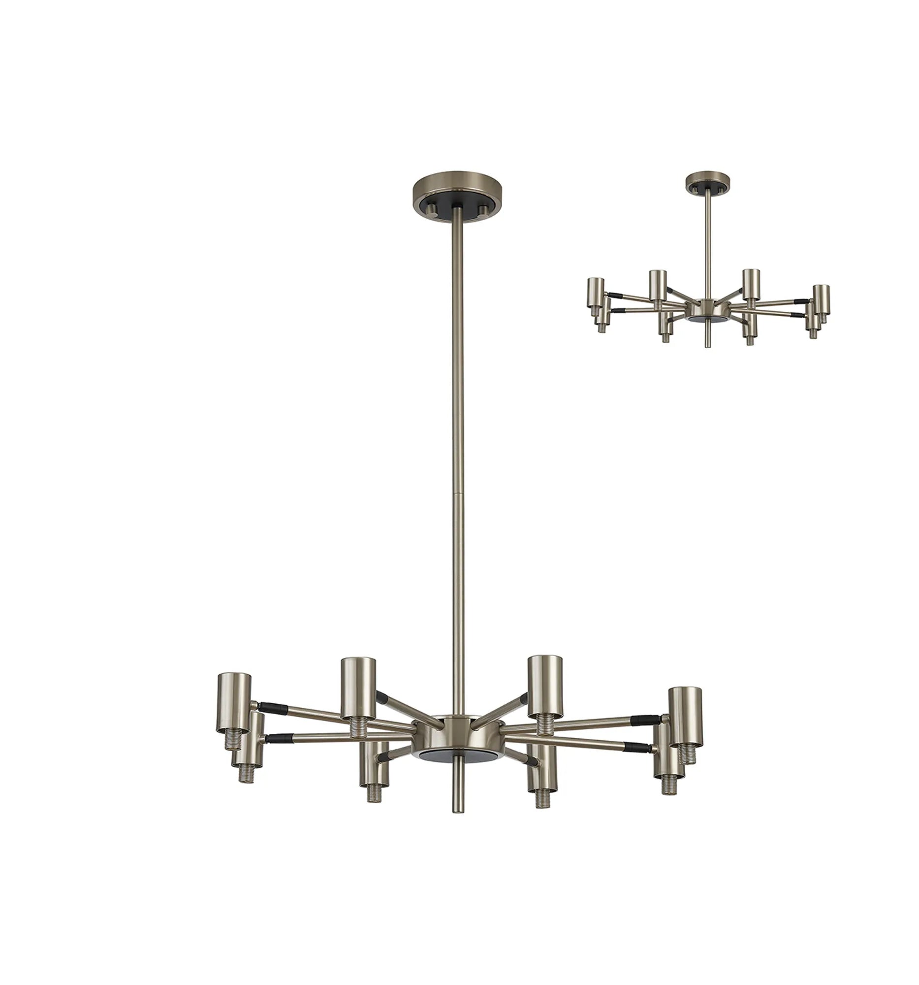 Bradley Fixed Pendant & Semi Flush Adjustable Arms 8 Light - Satin Nickel & Black
