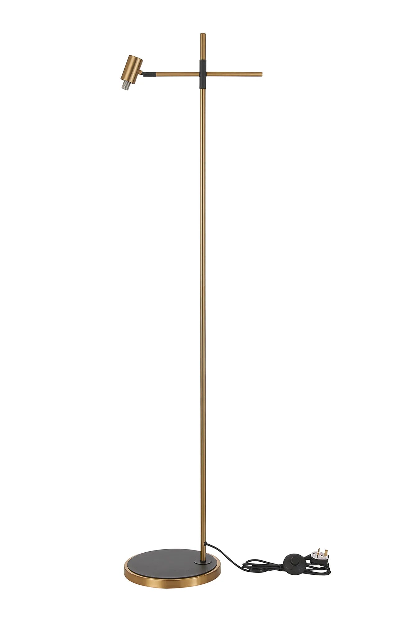 Bradley Floor Light - Adjustable Arm without Shade - Brass & Black