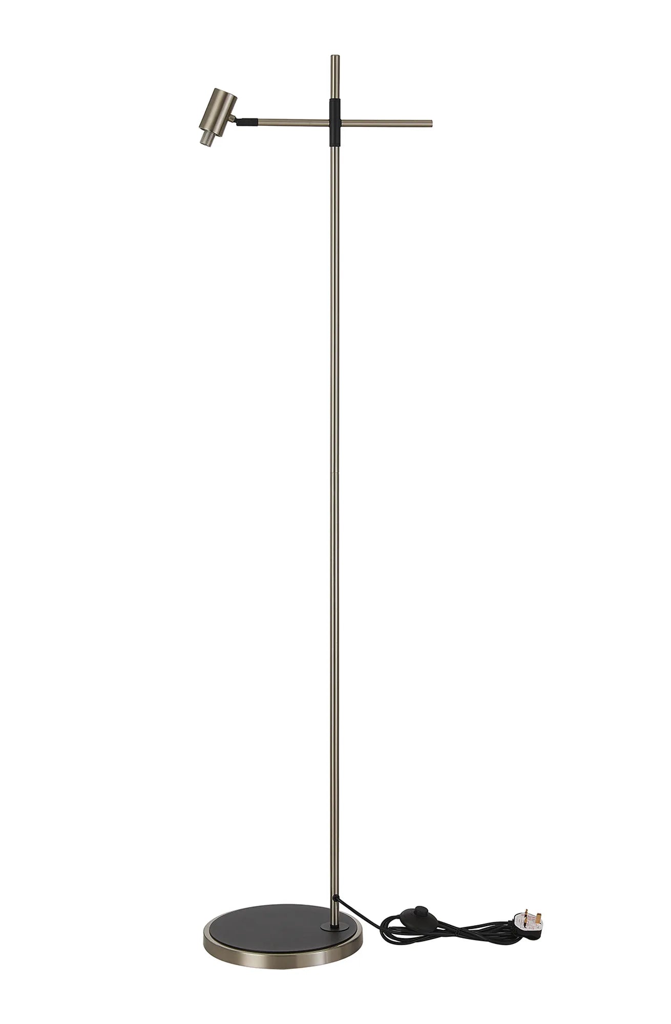 Bradley Floor Light - Adjustable Arm without Shade - Satin Nickel & Black